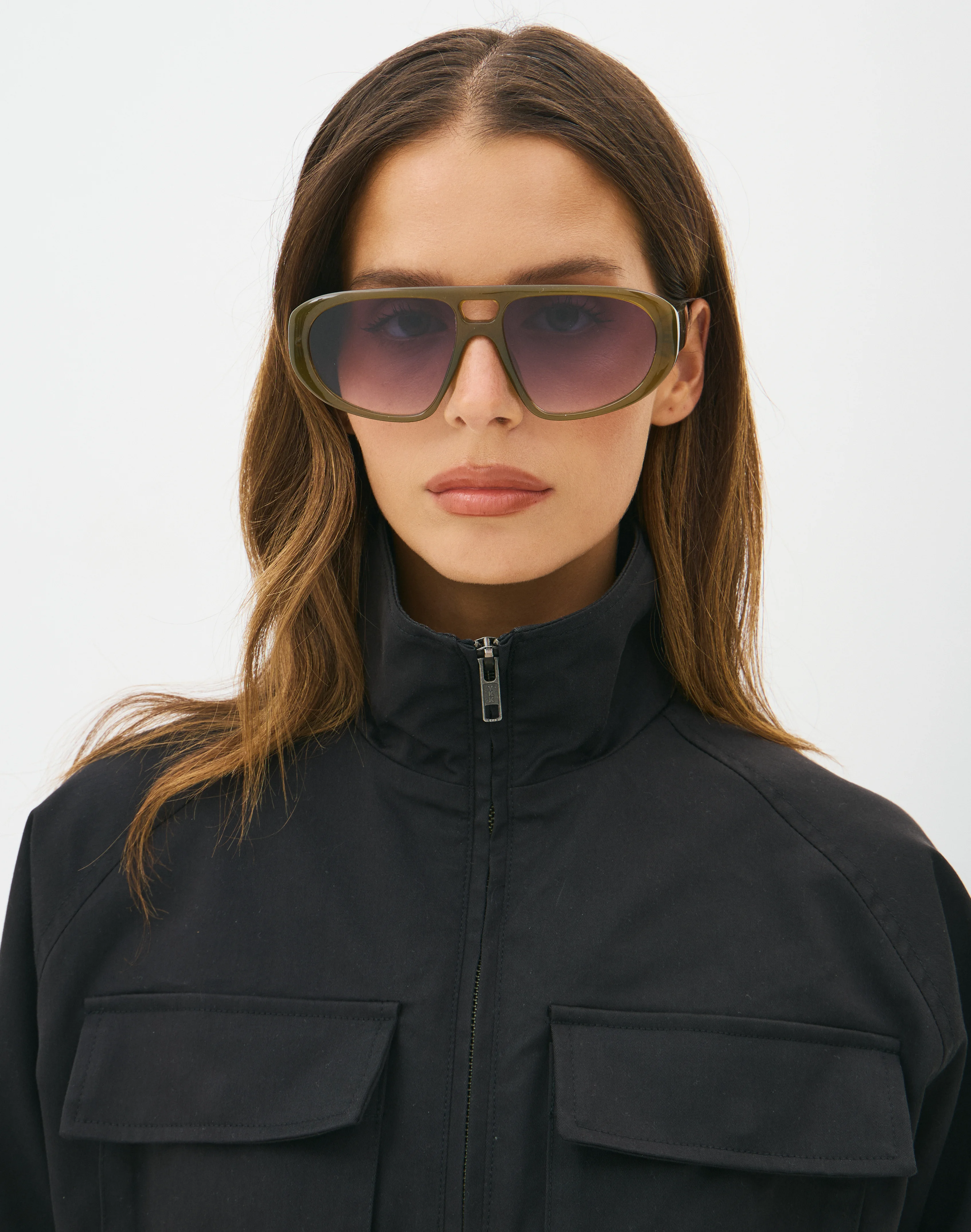 Round Aviator Sunglasses Green X Grey