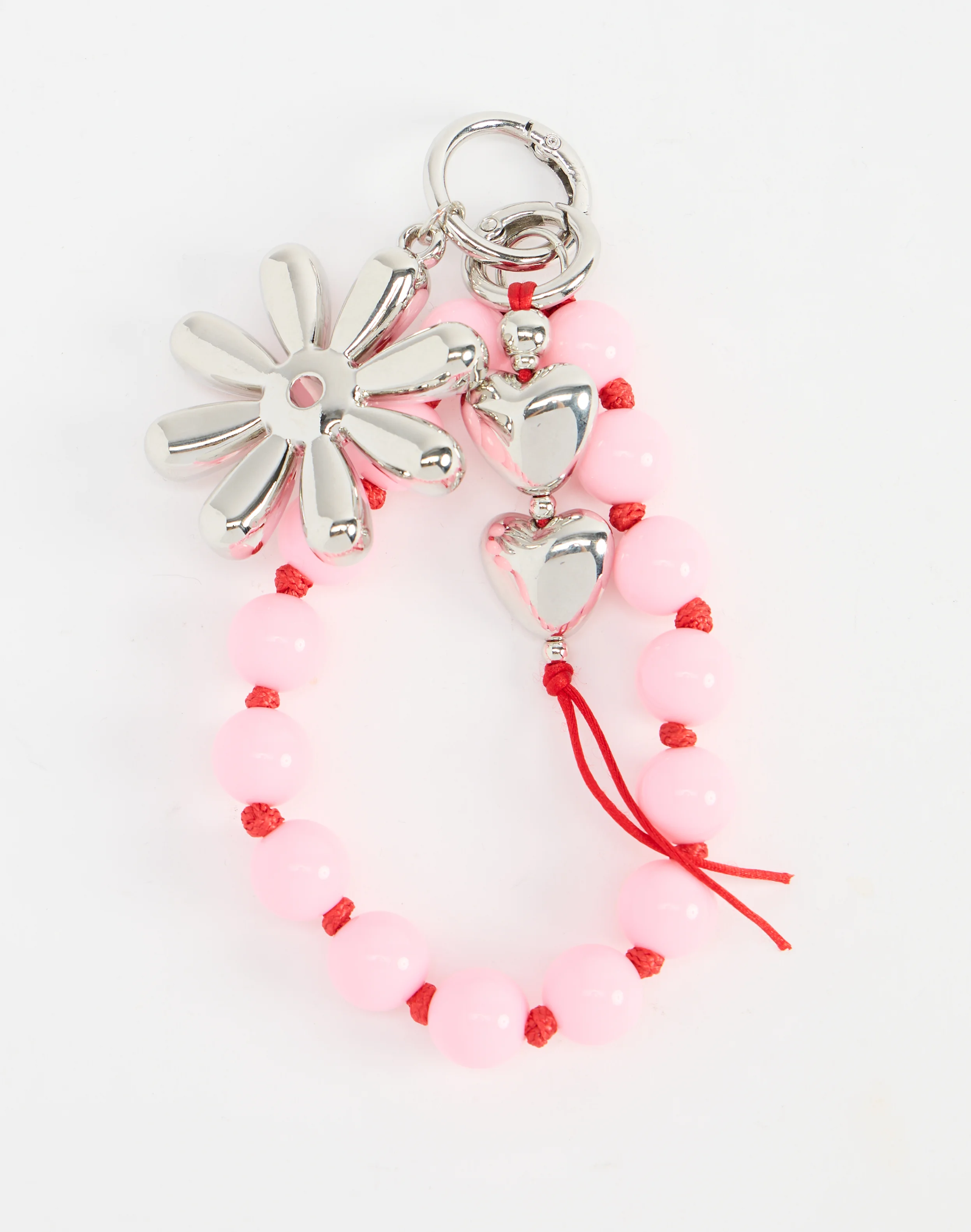 Hardware Beaded Bag Charm Pink X Red X Silver