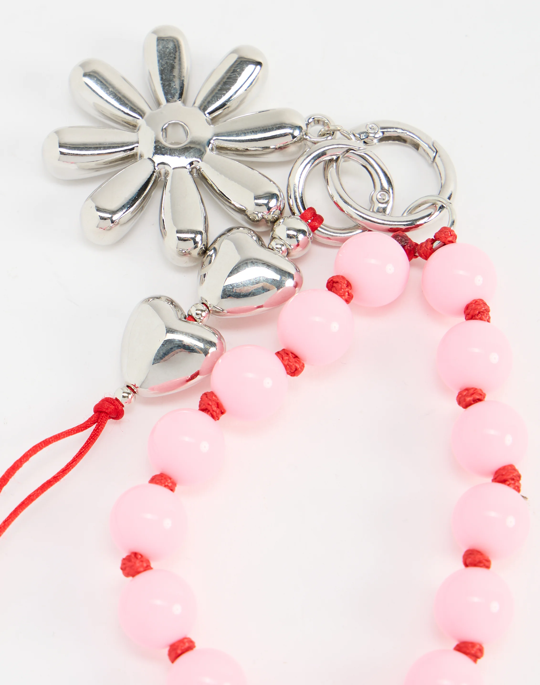 Hardware Beaded Bag Charm Pink X Red X Silver