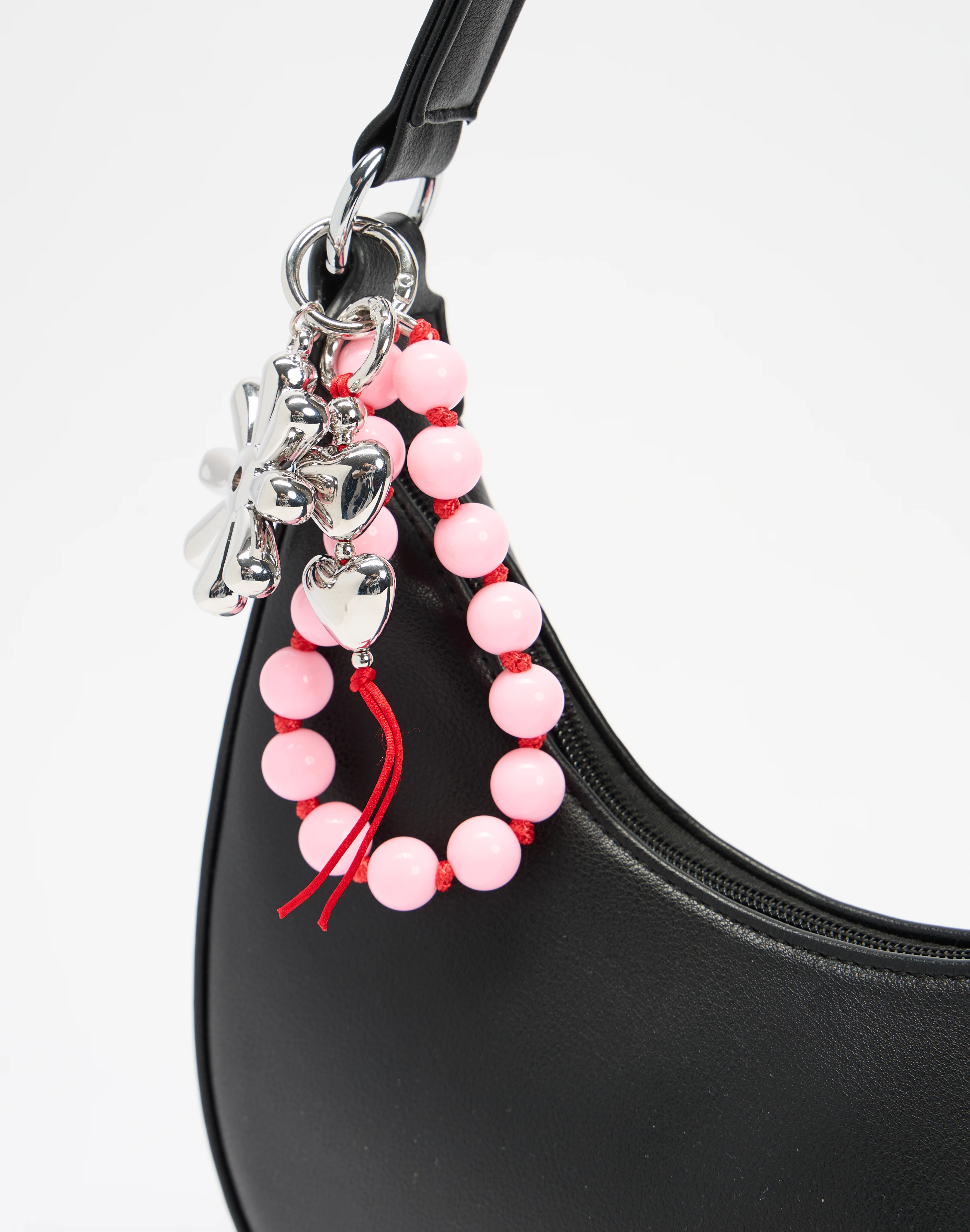Hardware Beaded Bag Charm Pink X Red X Silver