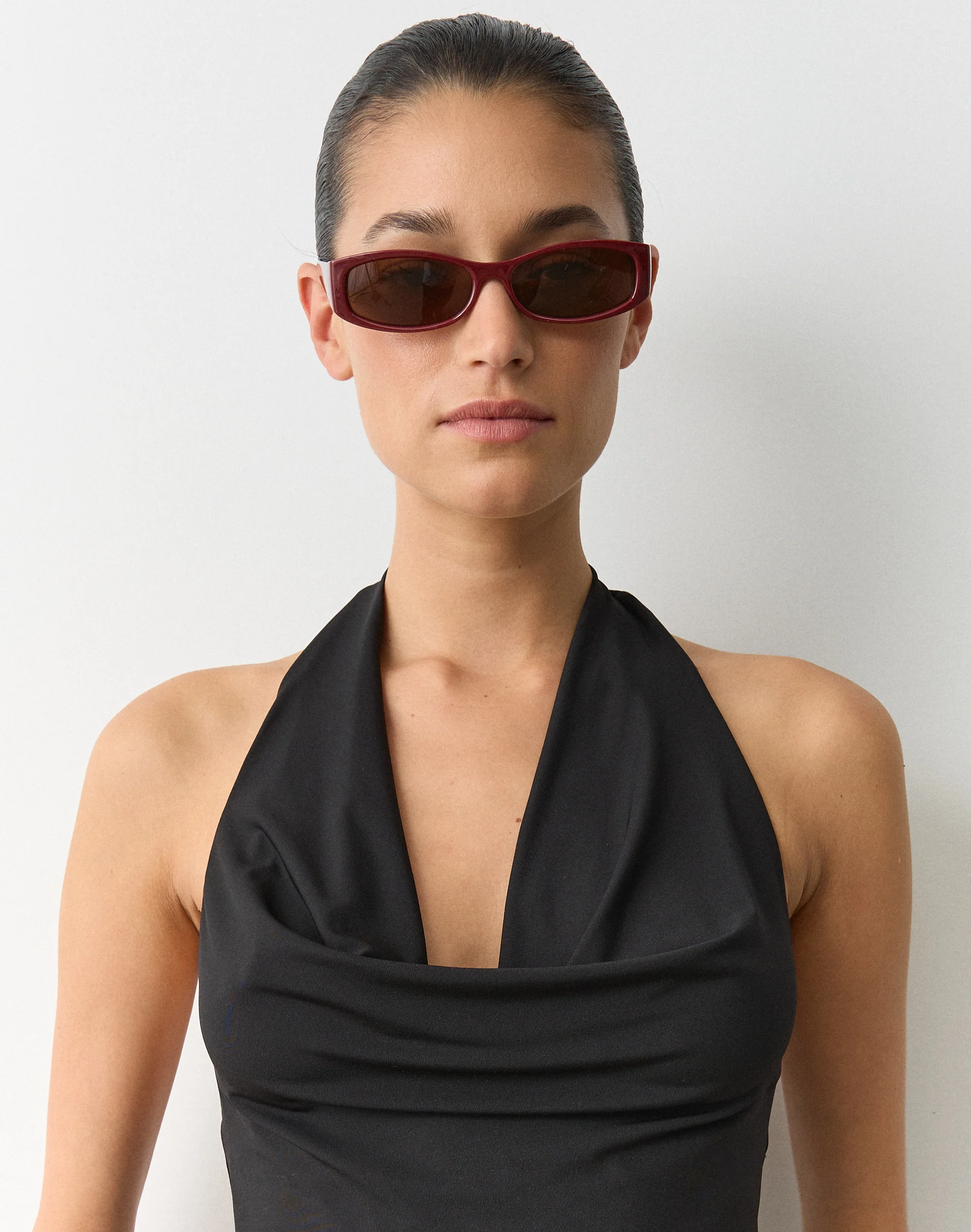 Rectangle Frame Sunglasses Solid Cherry