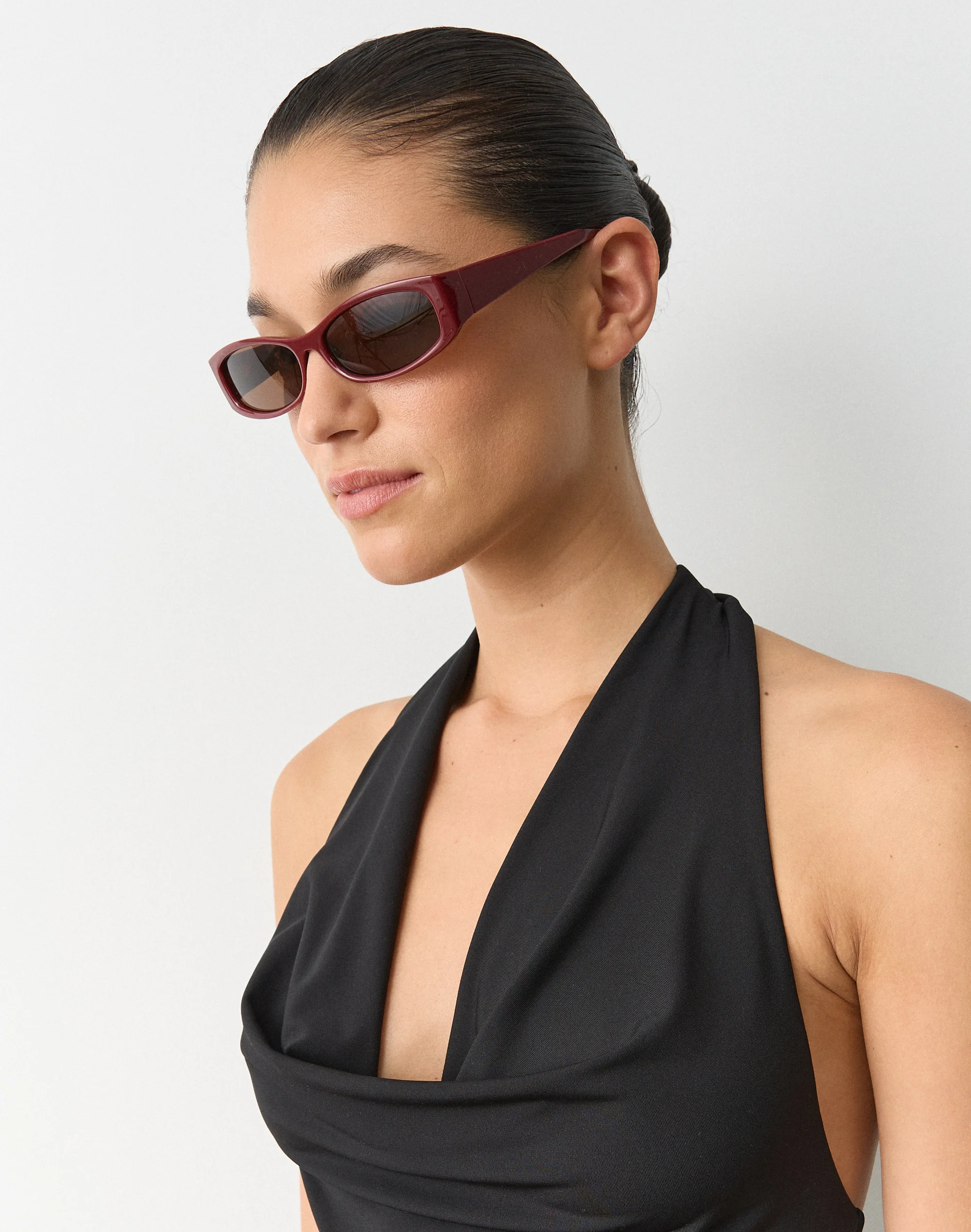 Rectangle Frame Sunglasses Solid Cherry