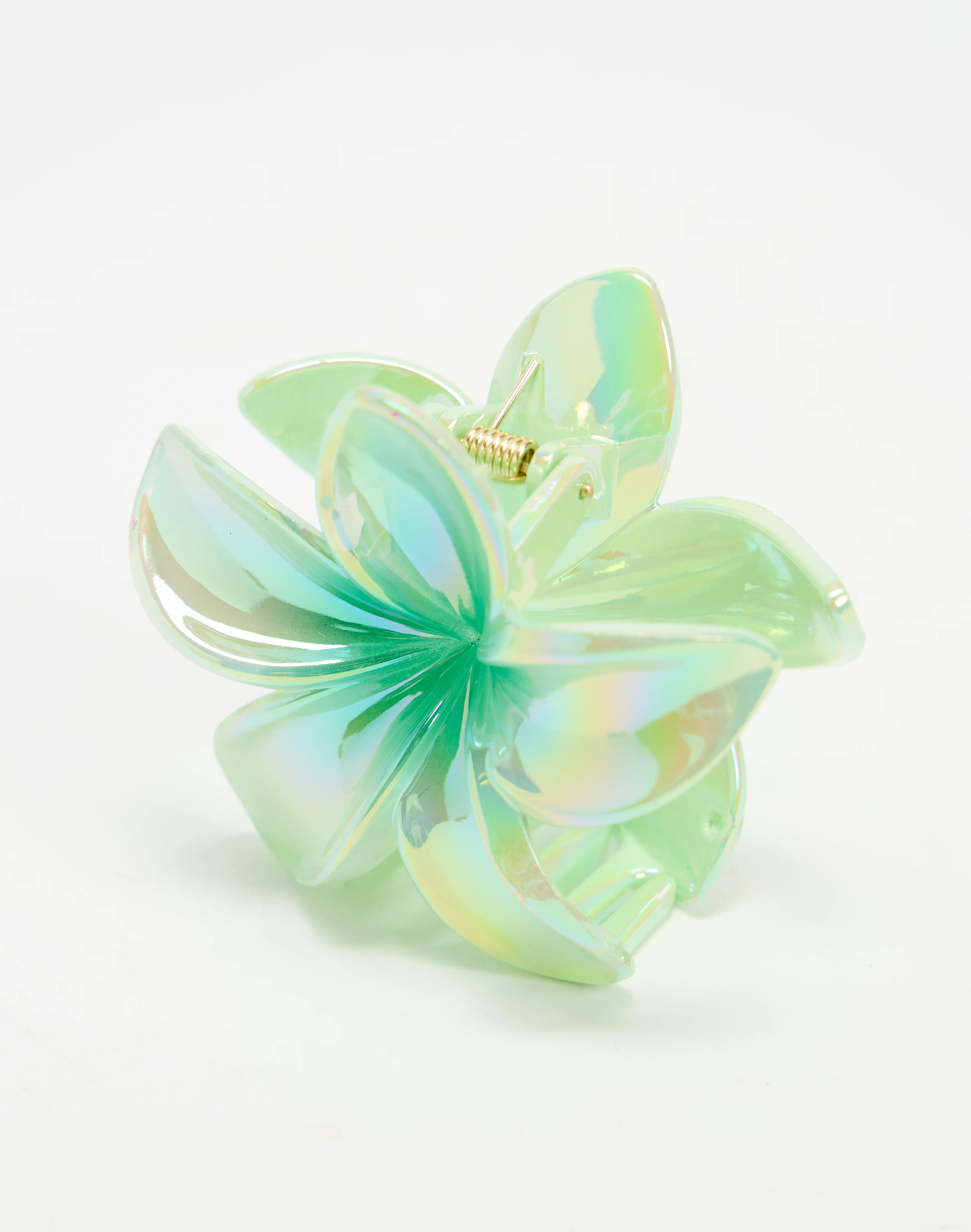 Frangipani Flower Hair Clip Mint Green Metallic