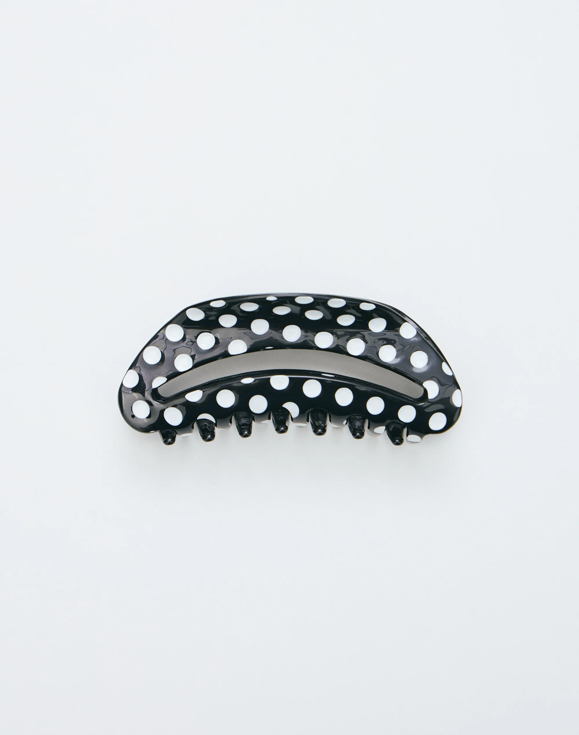 Curved Claw Clip Black X White Polka