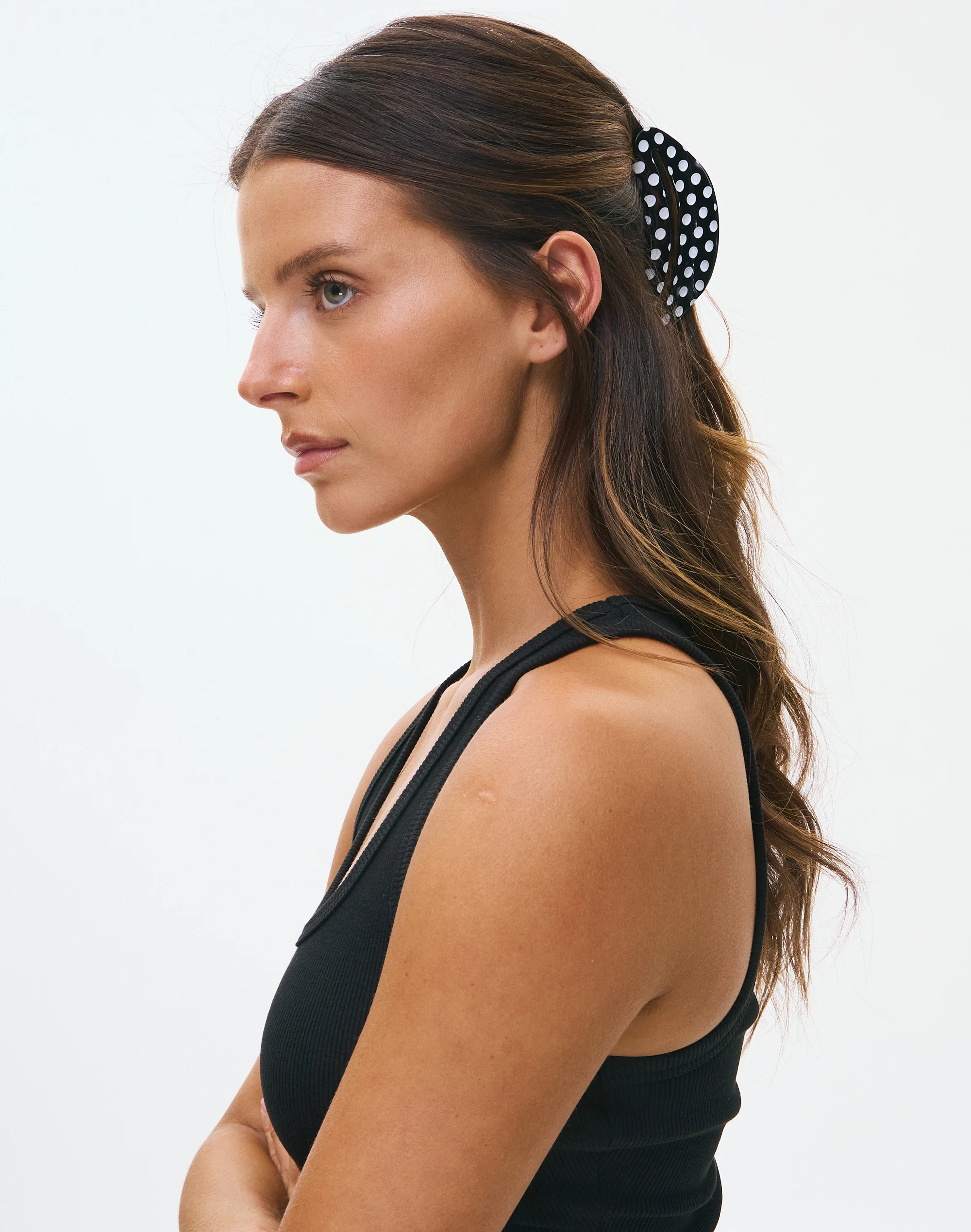 Curved Claw Clip Black X White Polka