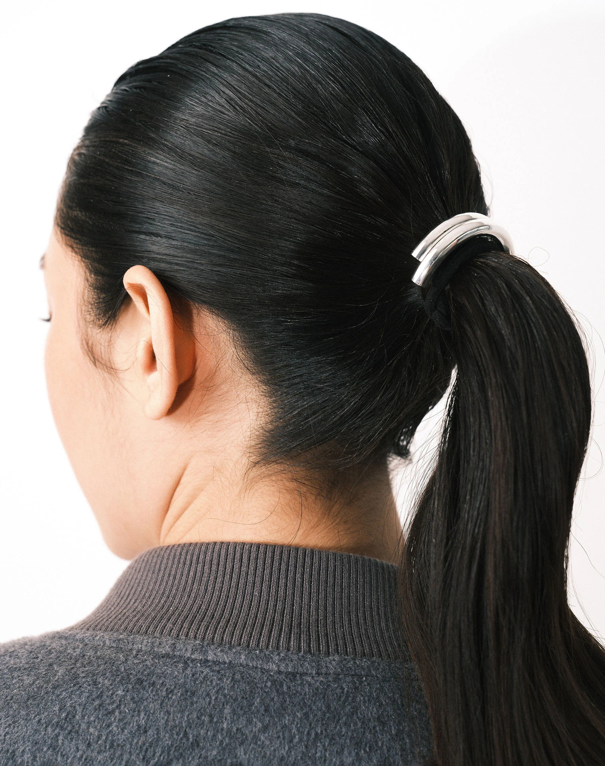 Curved Metal Hair Tie Black X Silver