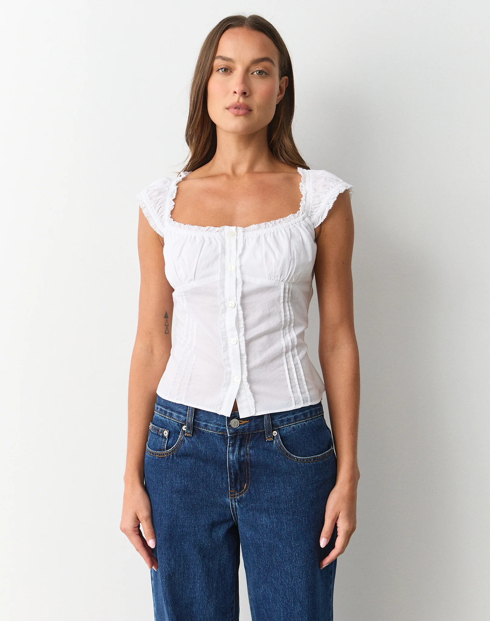 Frill Cap Sleeve Blouse White 3 Frill Cap Sleeve Blouse White