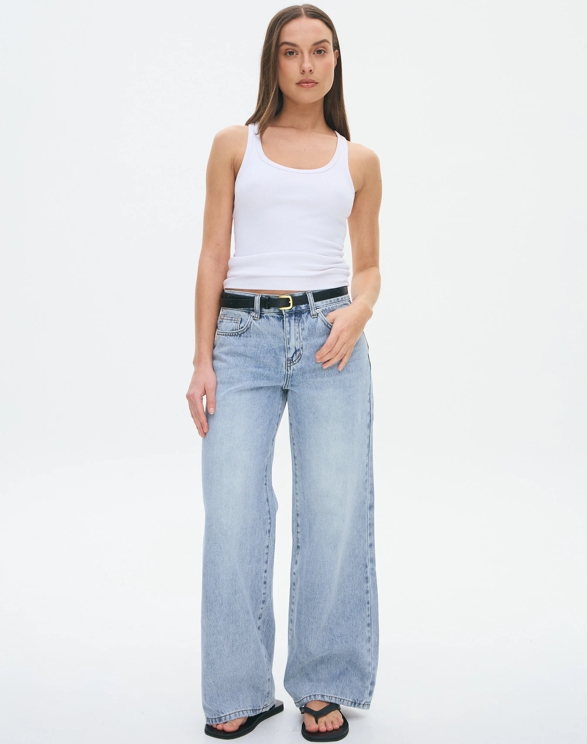 Low Rise Wide Leg Jean Washed Blue Drift