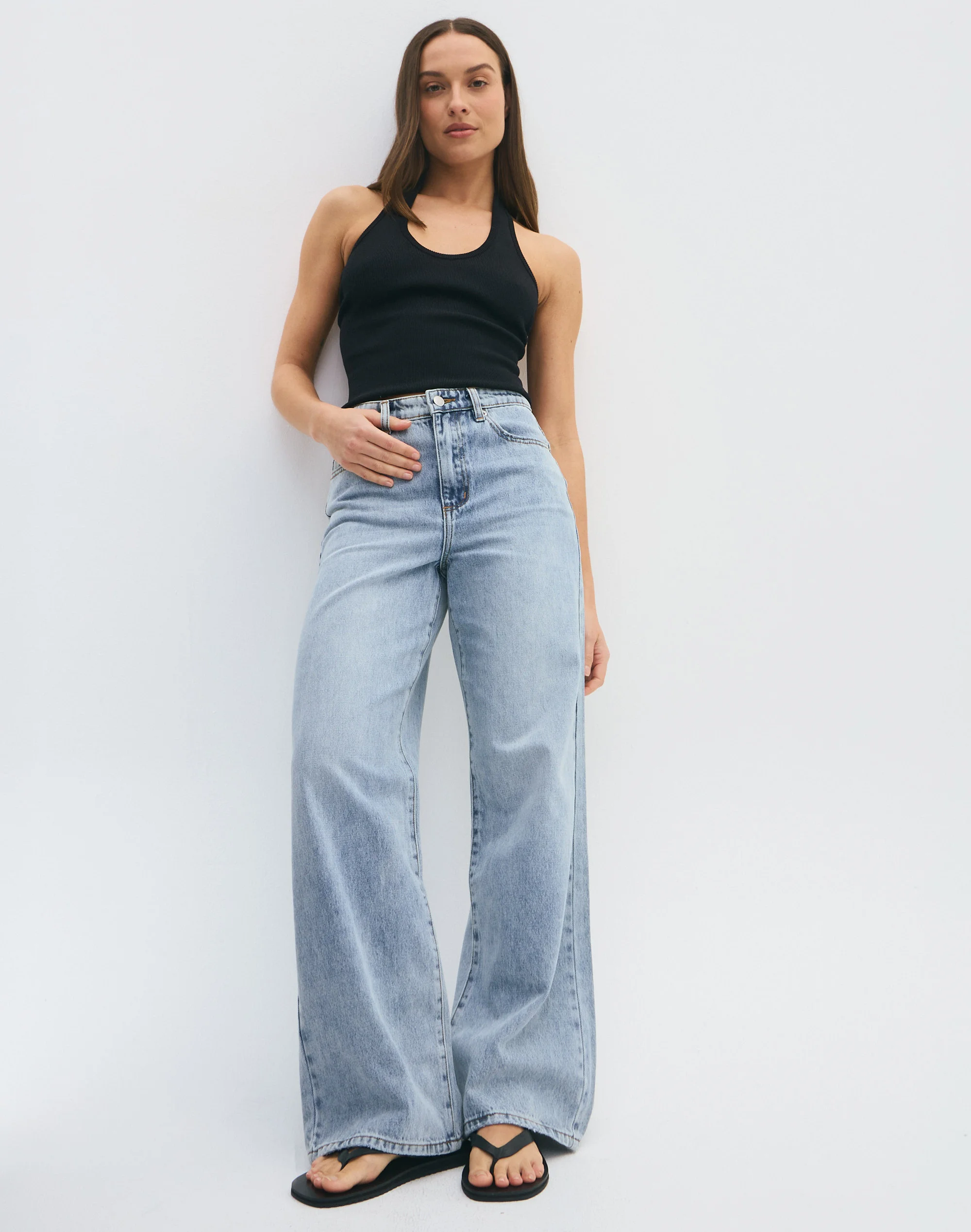 High Rise Straight Leg Jean Washed Blue Drift