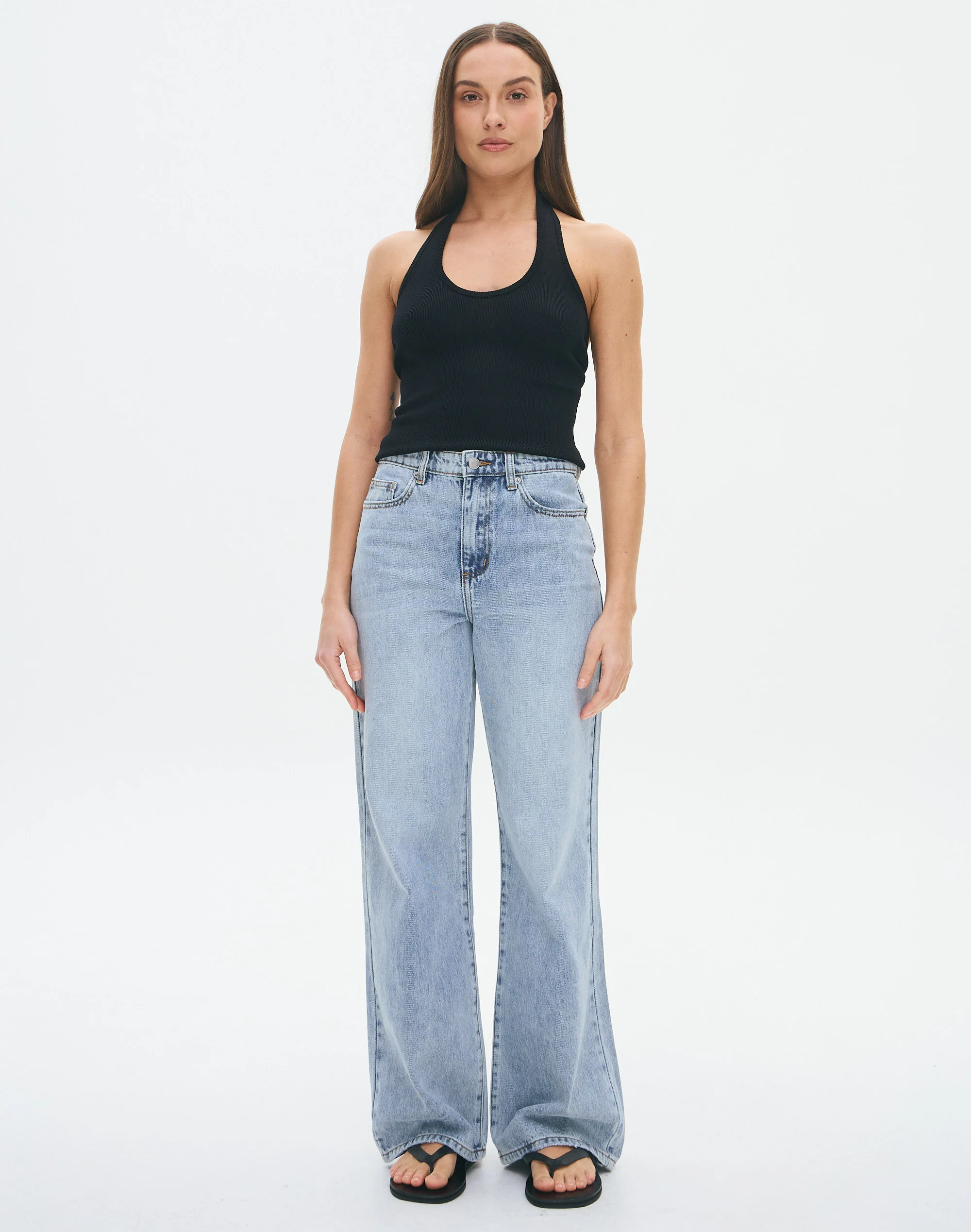 High Rise Straight Leg Jean Washed Blue Drift