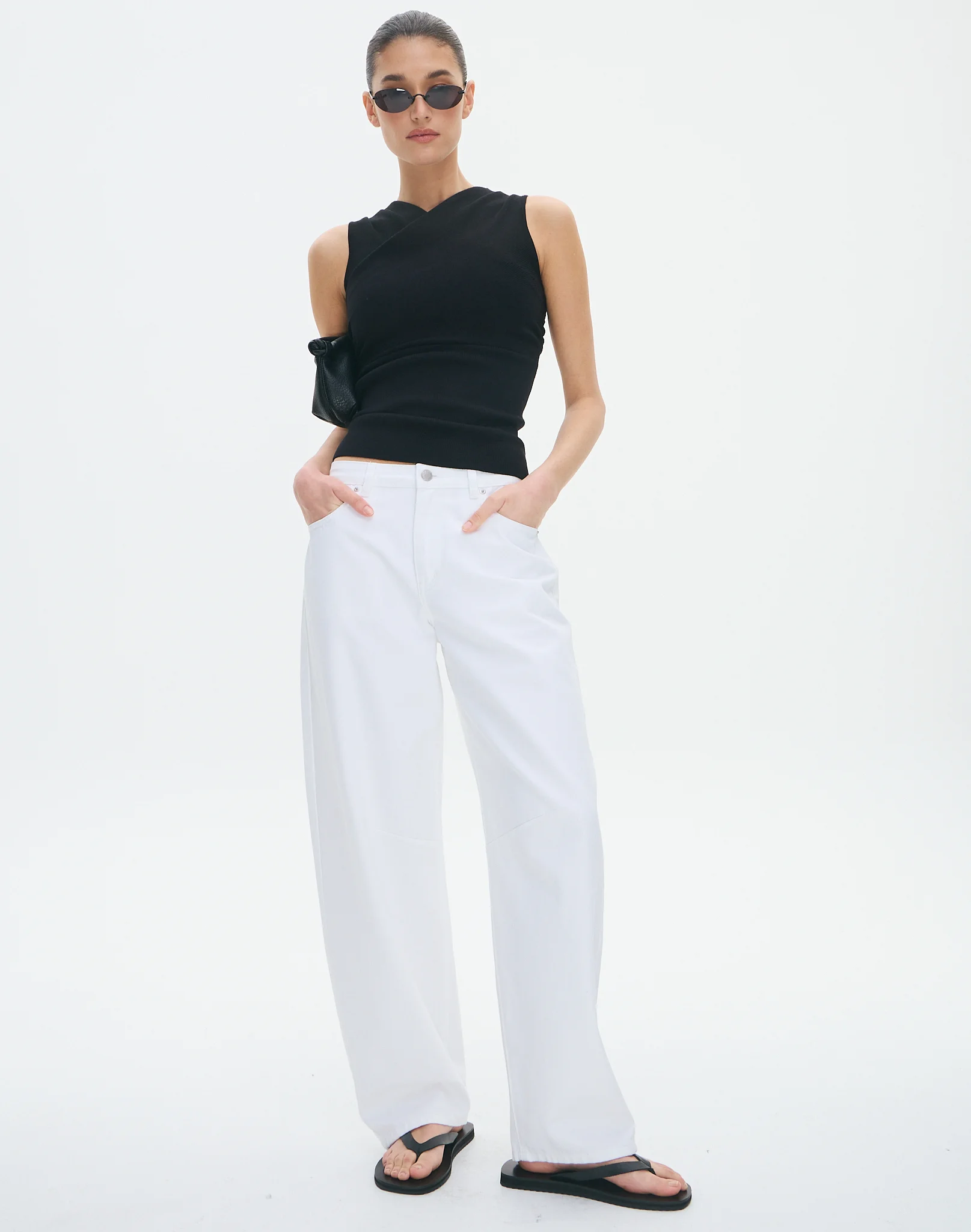 Buckle Detail Barrel Leg Jean Waikiki White