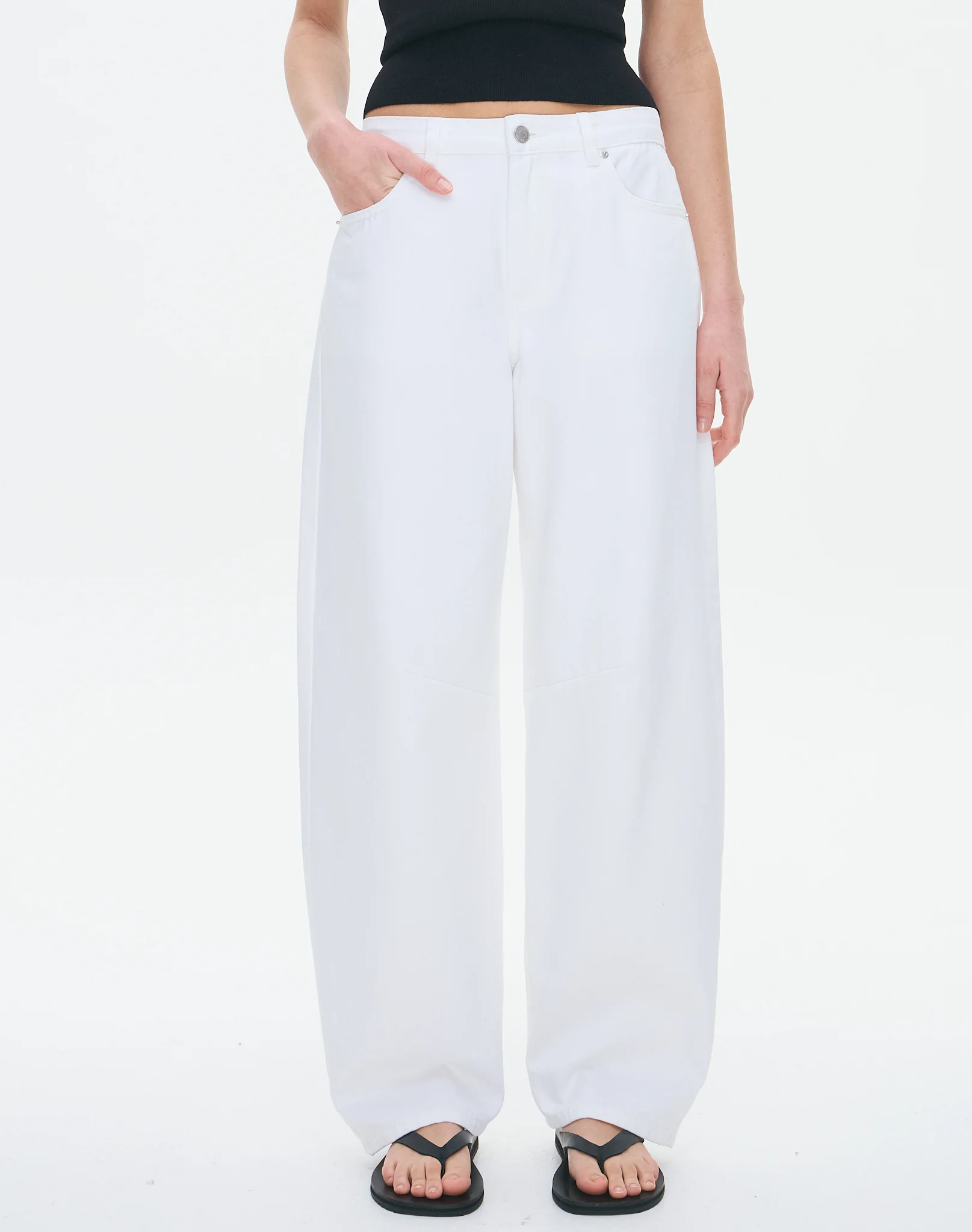 Buckle Detail Barrel Leg Jean Waikiki White