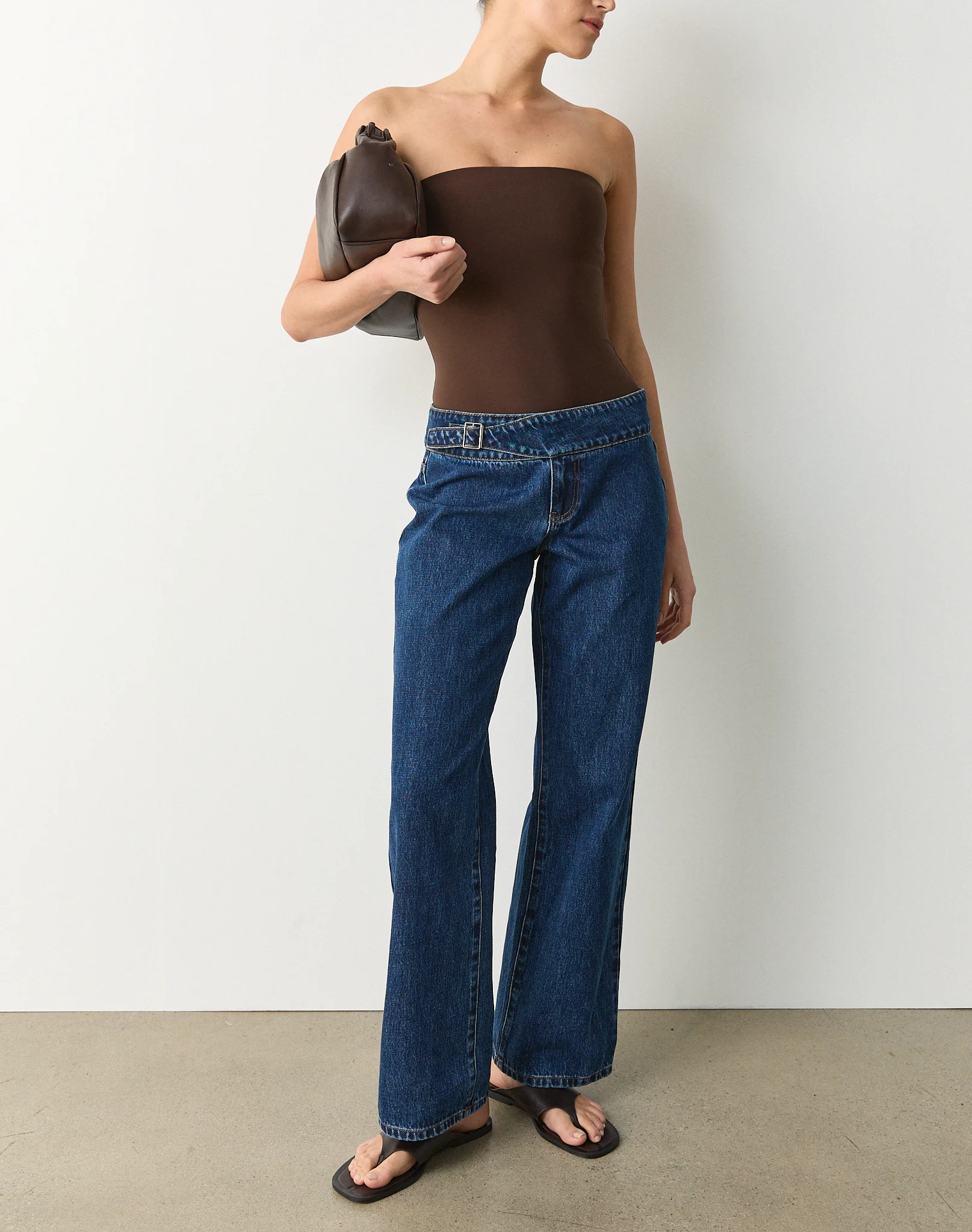 Low Rise Belted Straight Leg Jean Billie Blue Wash