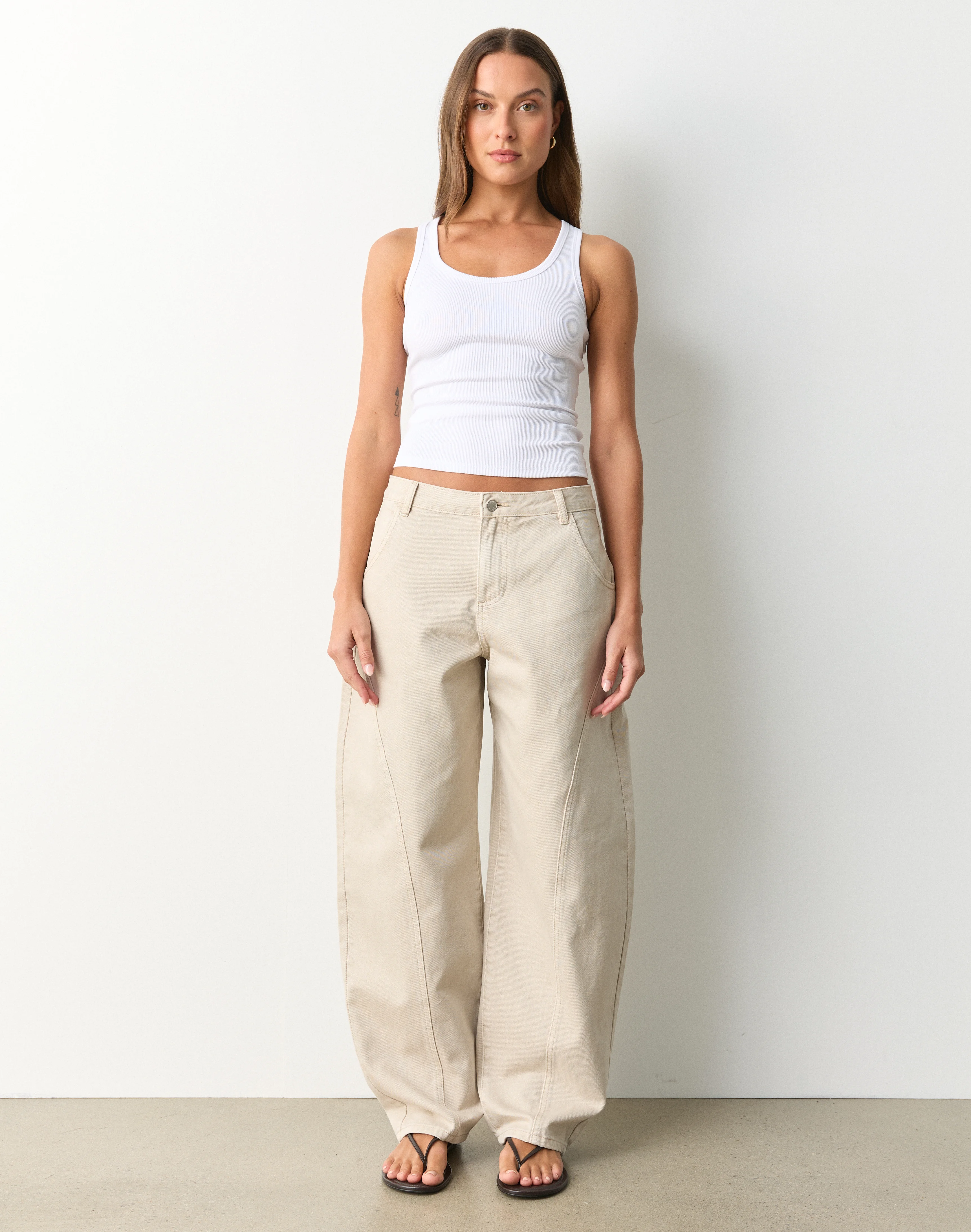 Seam Detail Barrel Leg Jean Beach Sand