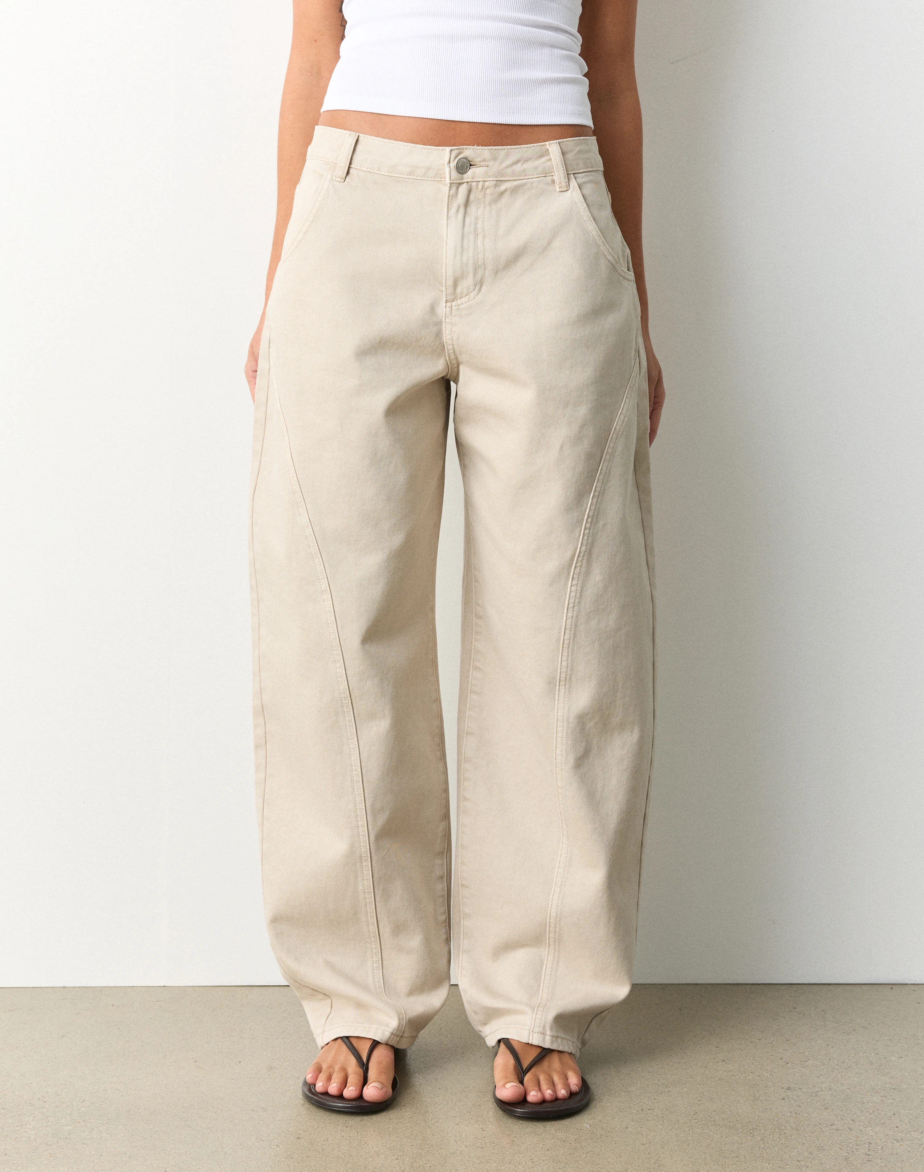 Seam Detail Barrel Leg Jean Beach Sand