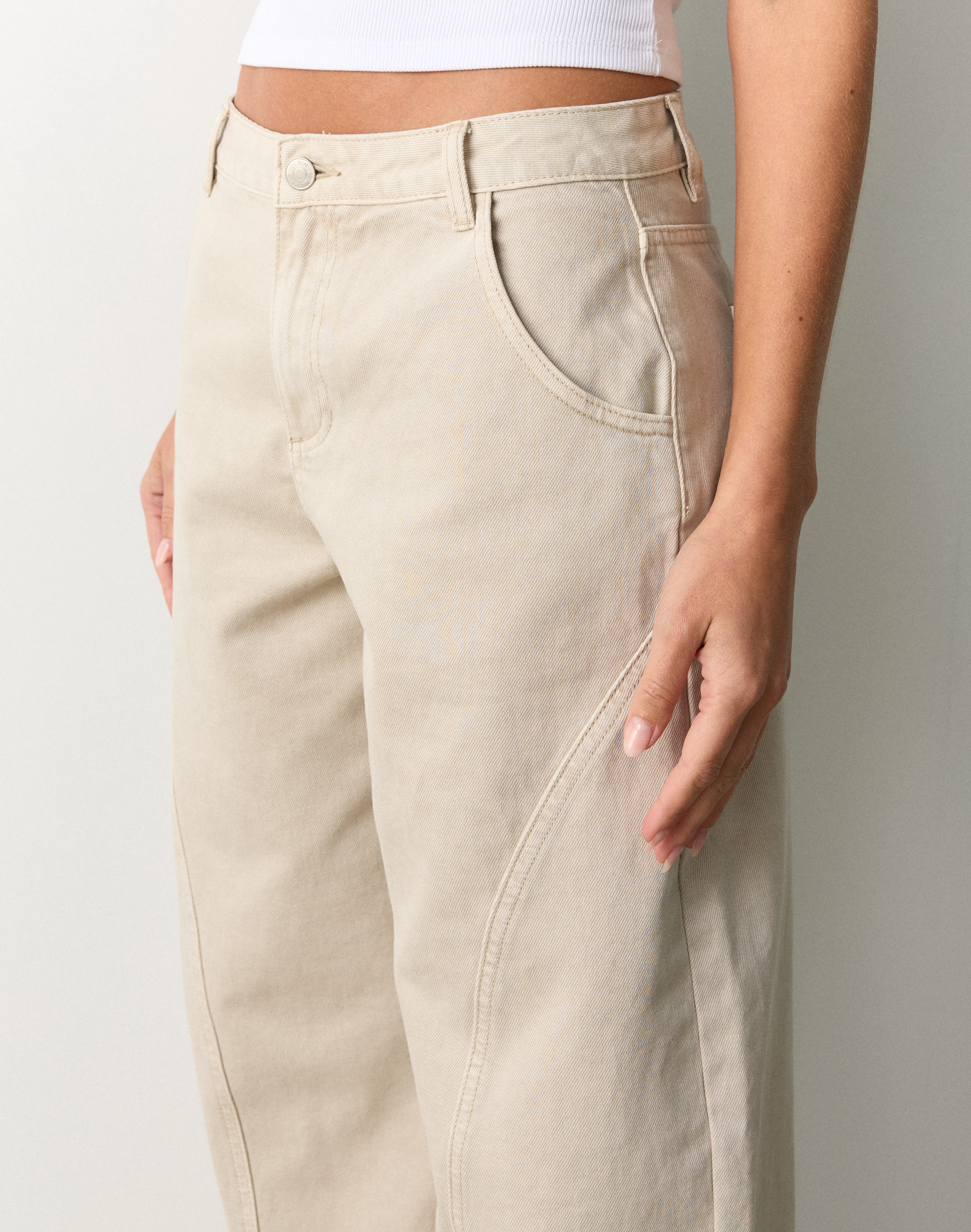 Seam Detail Barrel Leg Jean Beach Sand