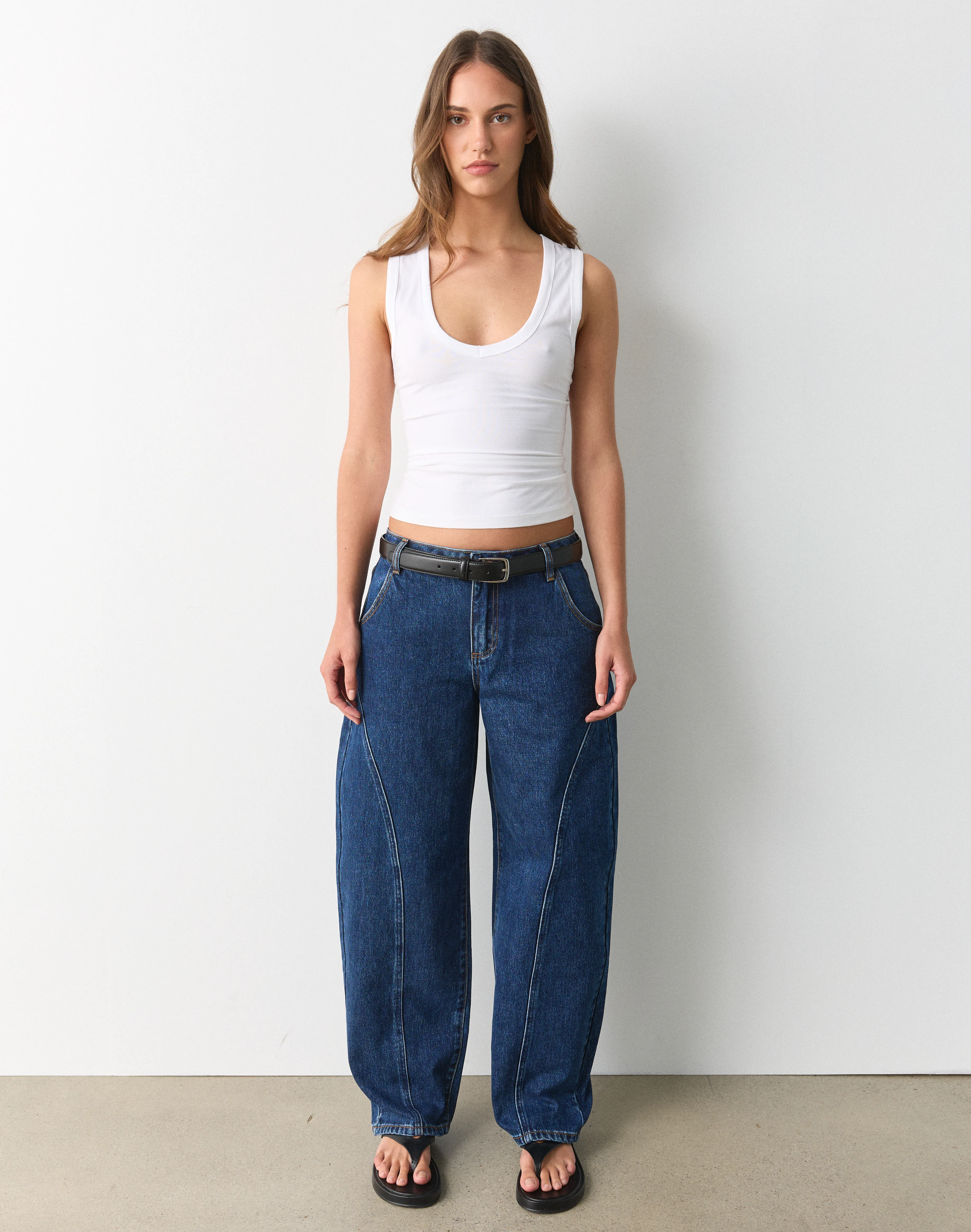 Seam Detail Barrel Leg Jean Billie Blue Wash