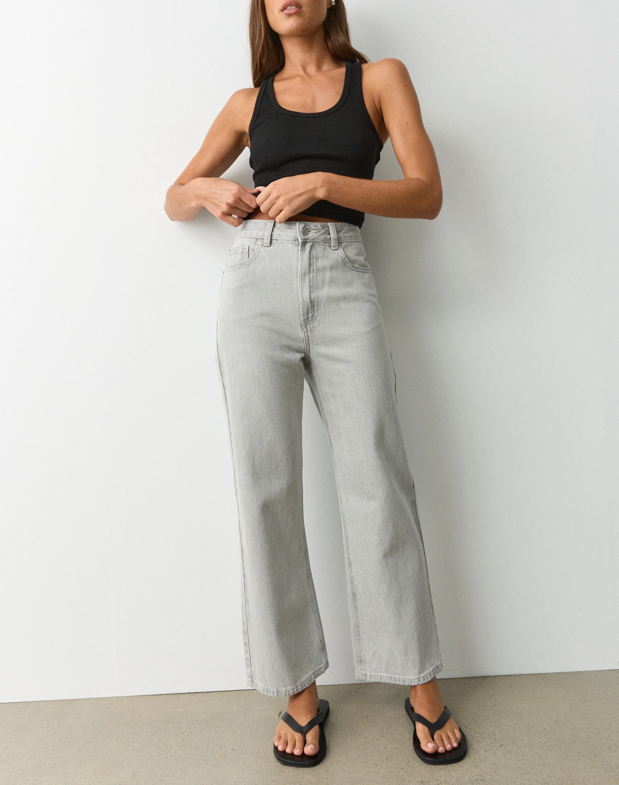 High Rise Straight Leg Cropped Jean Icey Grey Wash