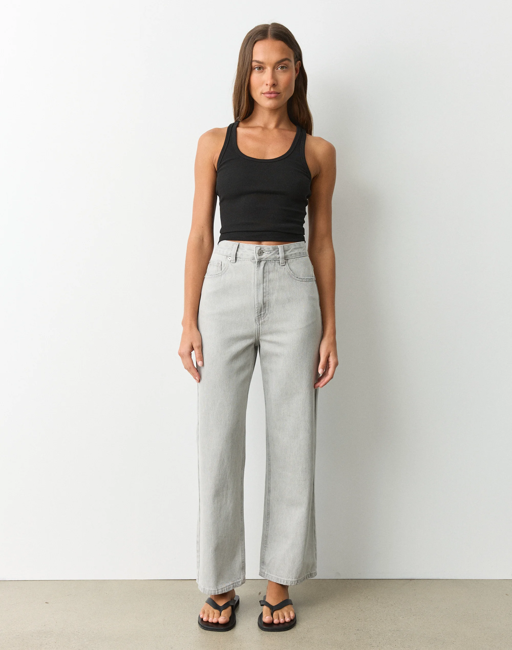 High Rise Straight Leg Cropped Jean Icey Grey Wash