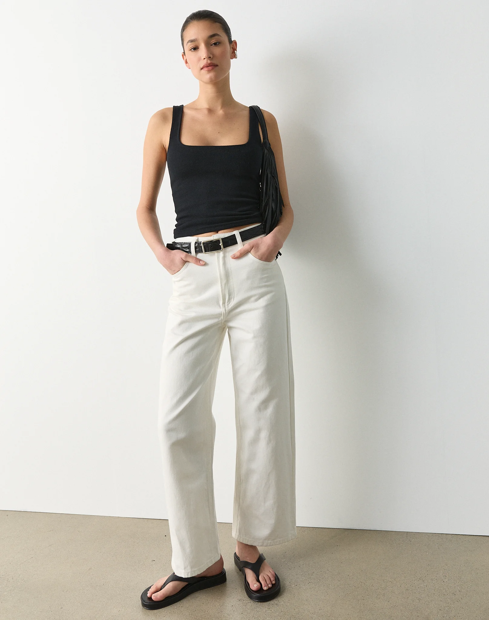 High Rise Straight Leg Cropped Jean Milk