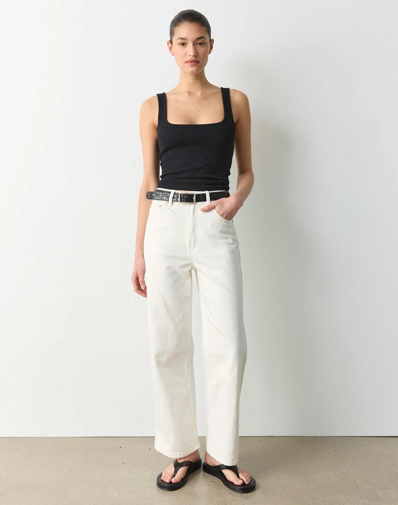 High Rise Straight Leg Cropped Jean Milk