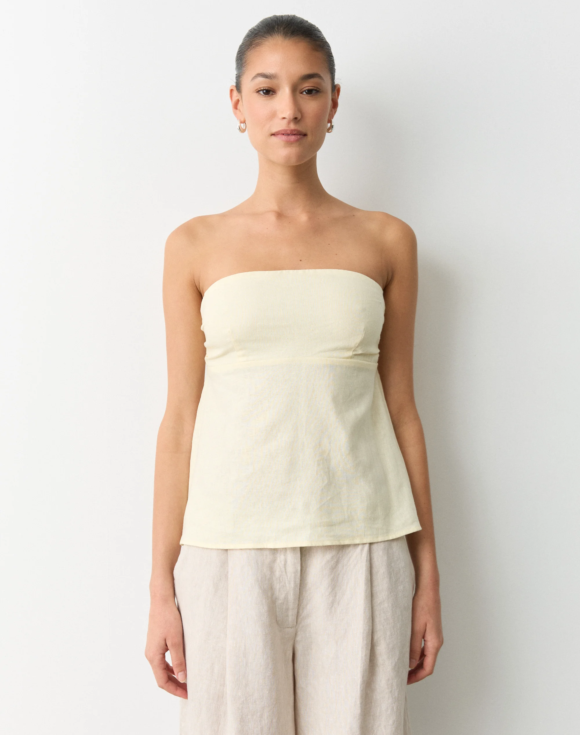 Linen Blend Strapless Tie Back Top Dusty Dandelion