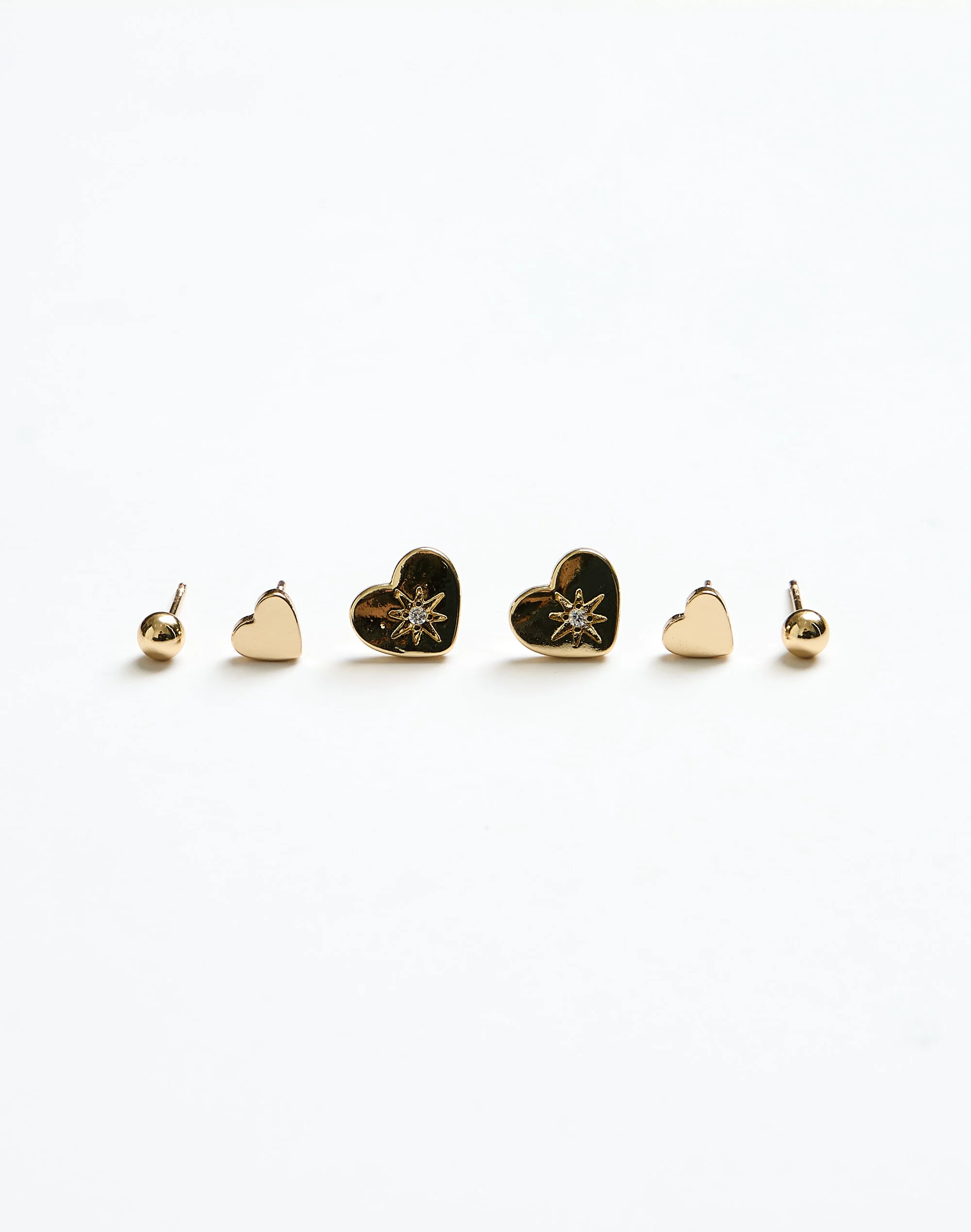 Three Stack Heart Earring Pack Gold