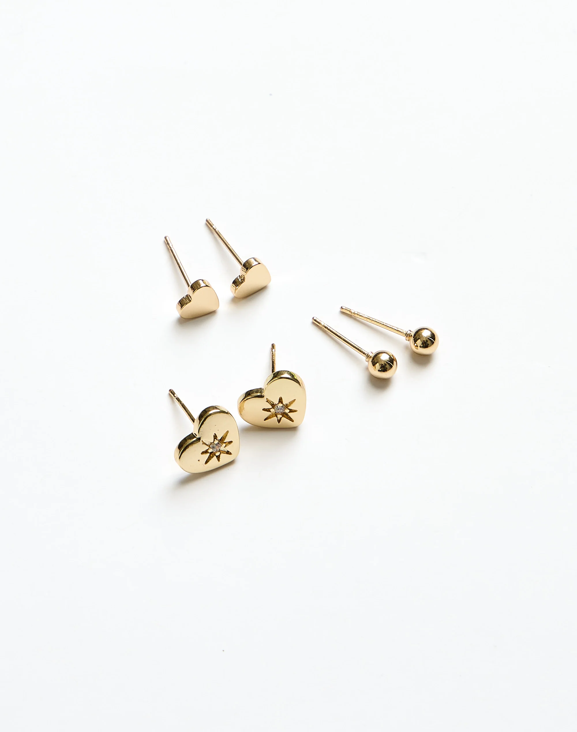 Three Stack Heart Earring Pack Gold