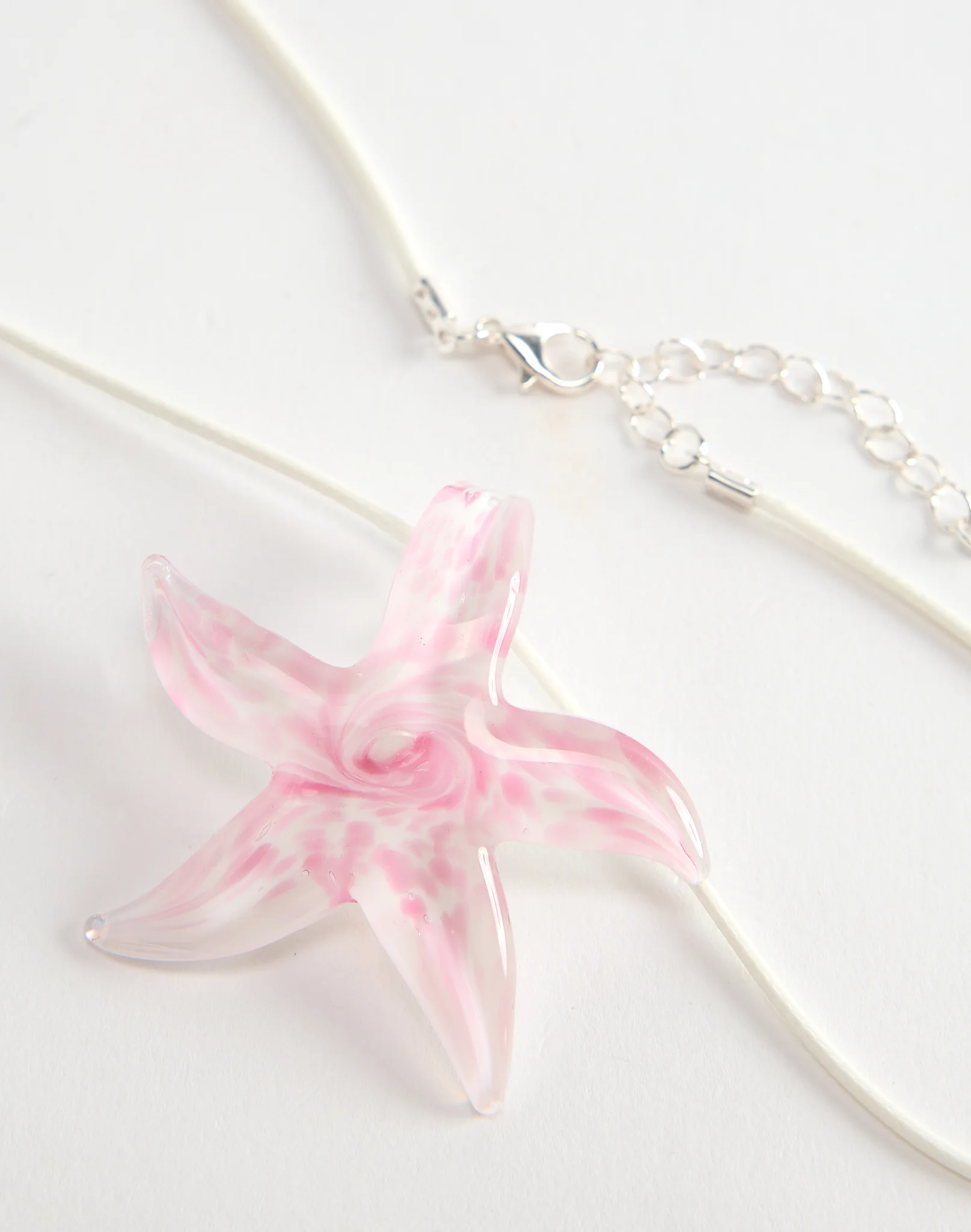 Starfish Cord Necklace White X Pink