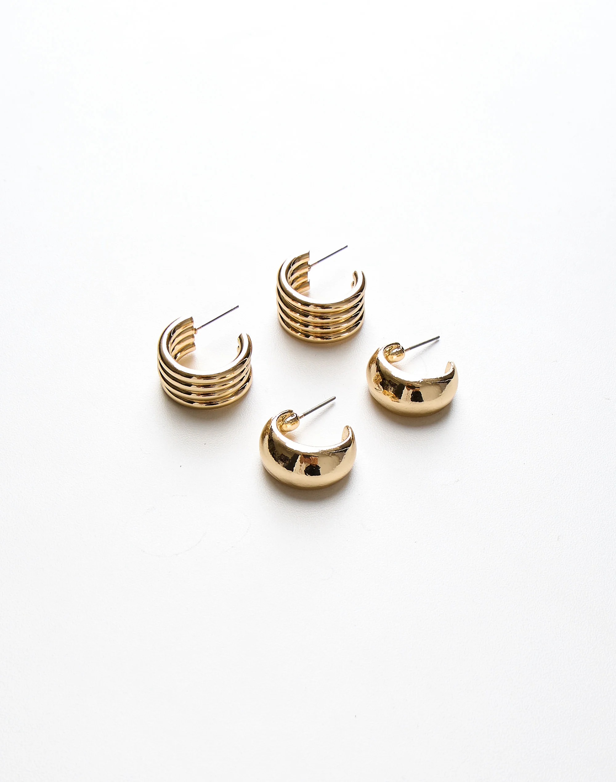 Double Chunky  Hoop Earring Pack Gold