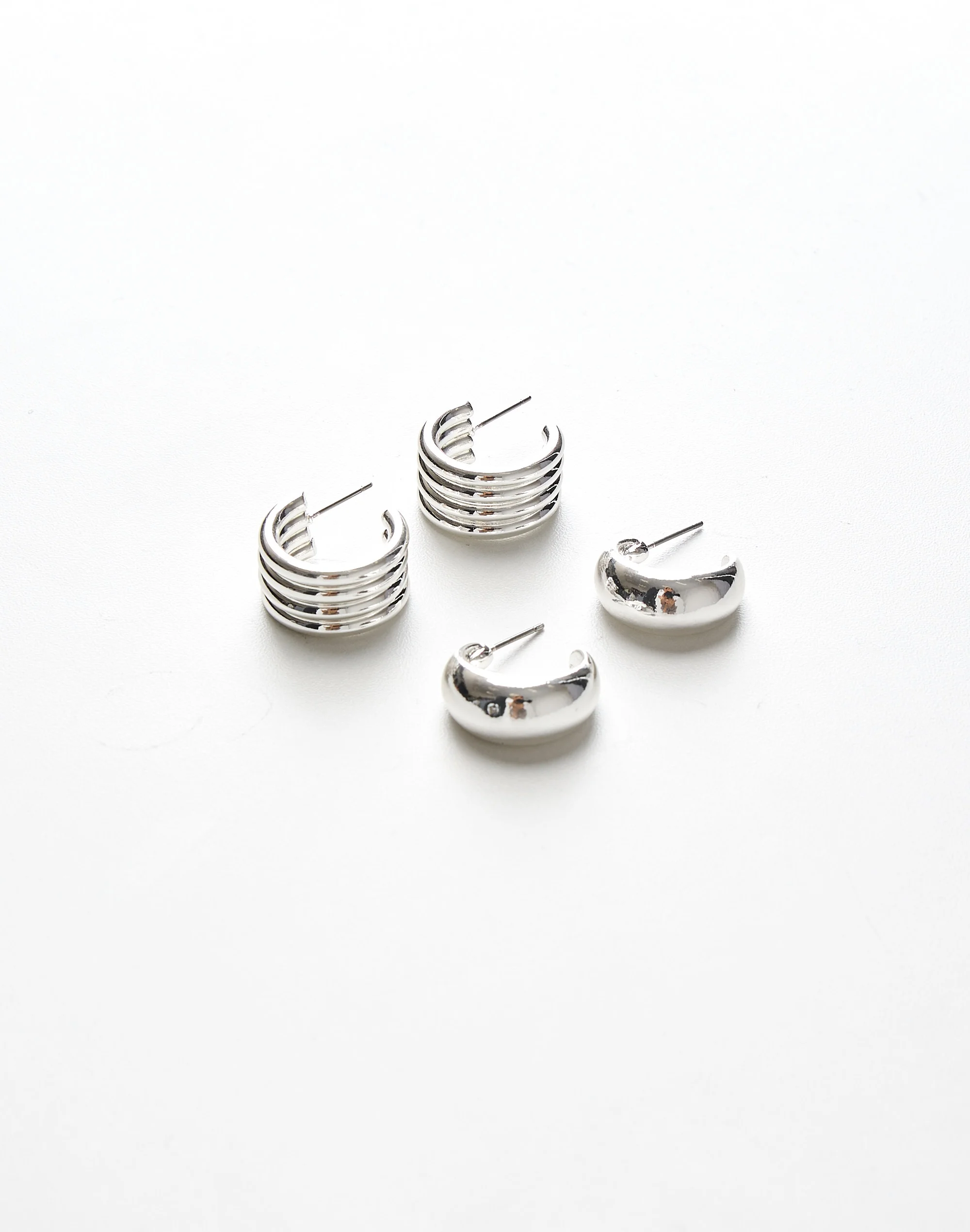 Double Chunky Hoop Earring Pack Silver