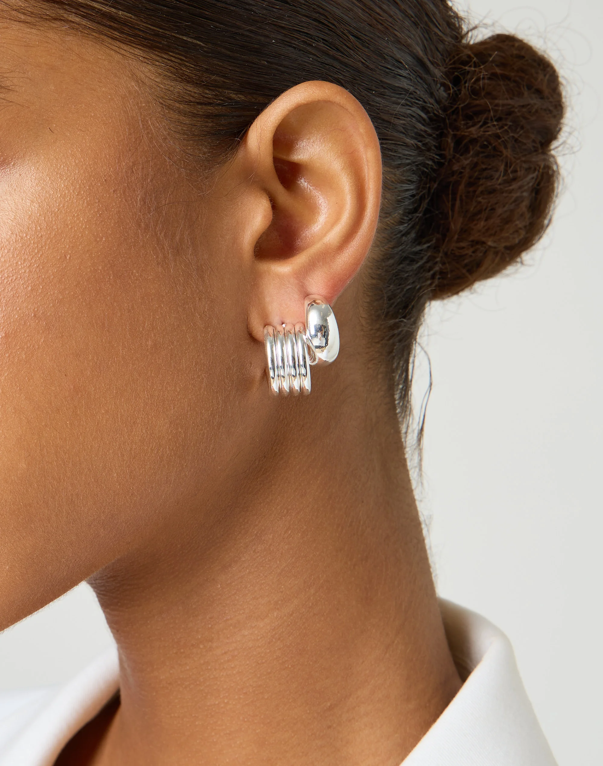 Double Chunky Hoop Earring Pack Silver