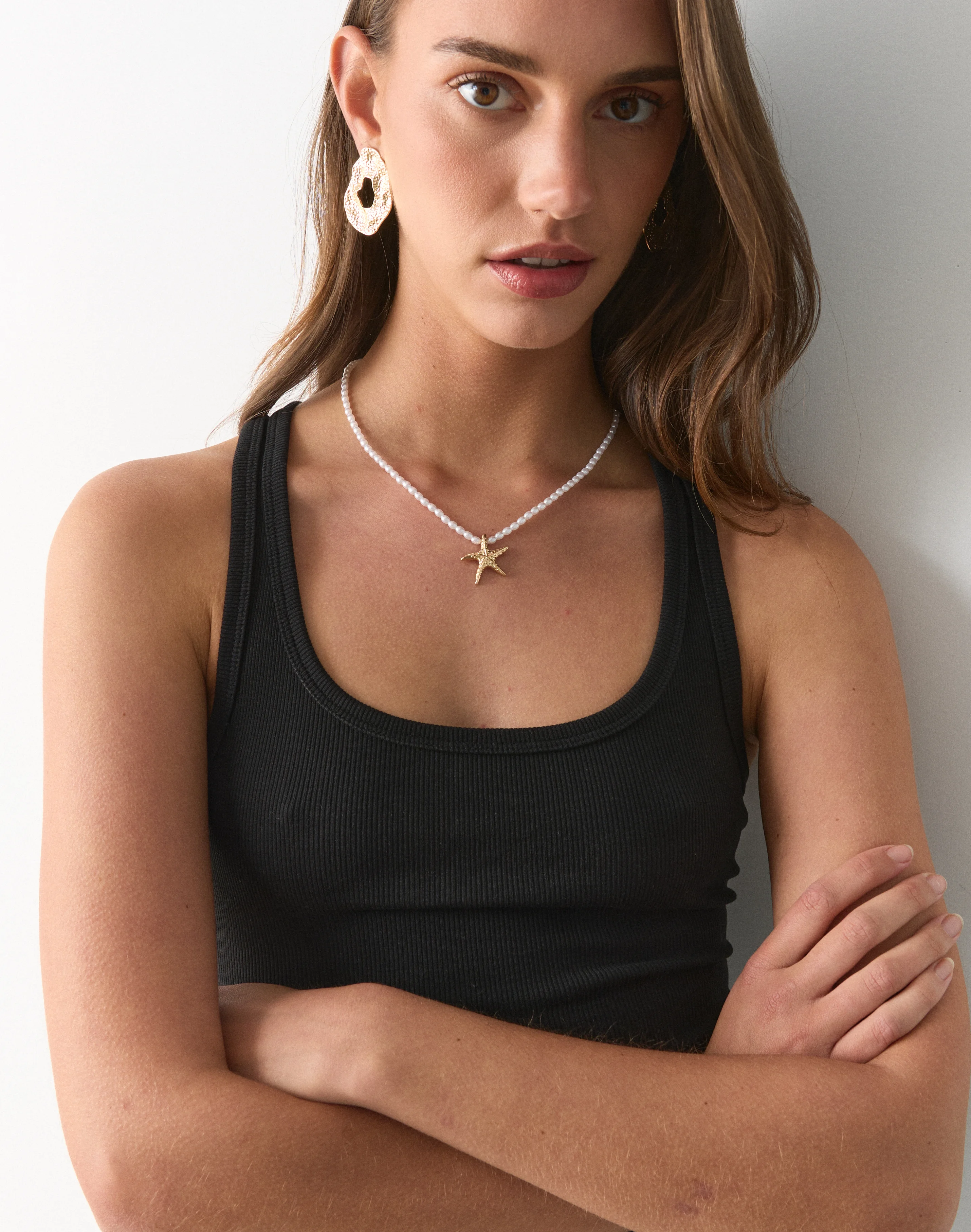 Pearl Starfish Pendant Necklace Pearl X Gold
