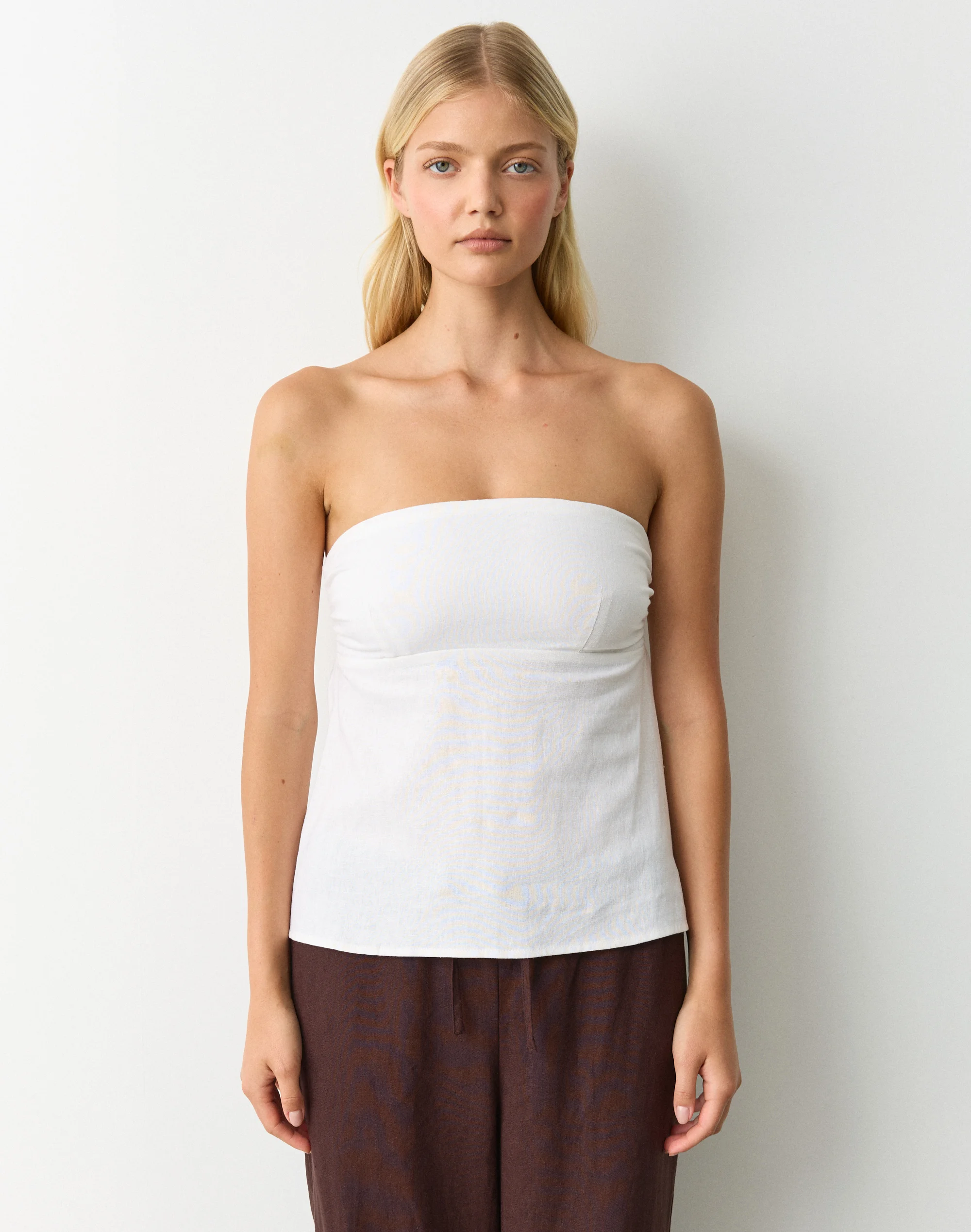 Linen Blend Strapless Tie Back Top White 3 Linen Blend Strapless Tie Back Top White