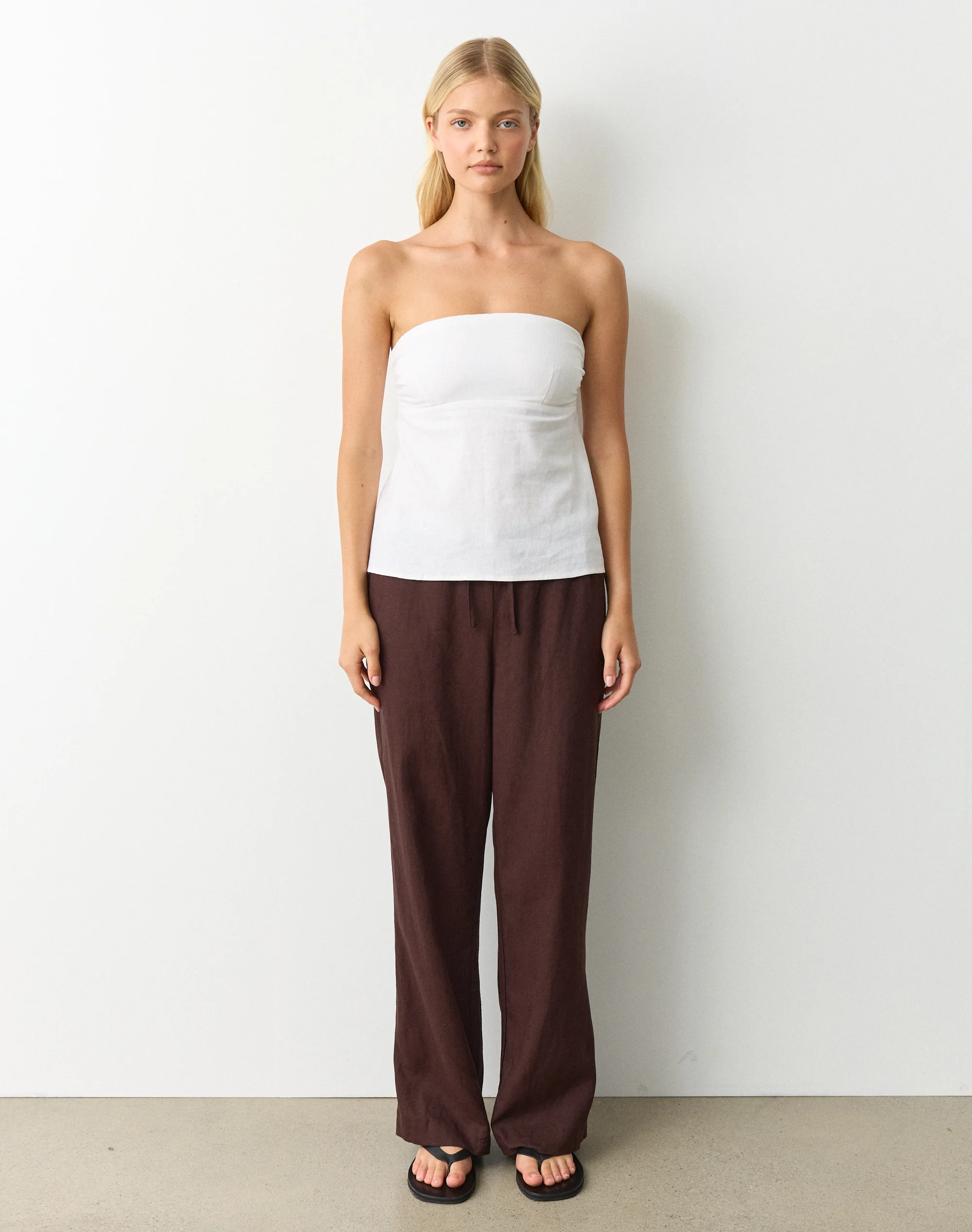 Linen Blend Strapless Tie Back Top White 4 Linen Blend Strapless Tie Back Top White
