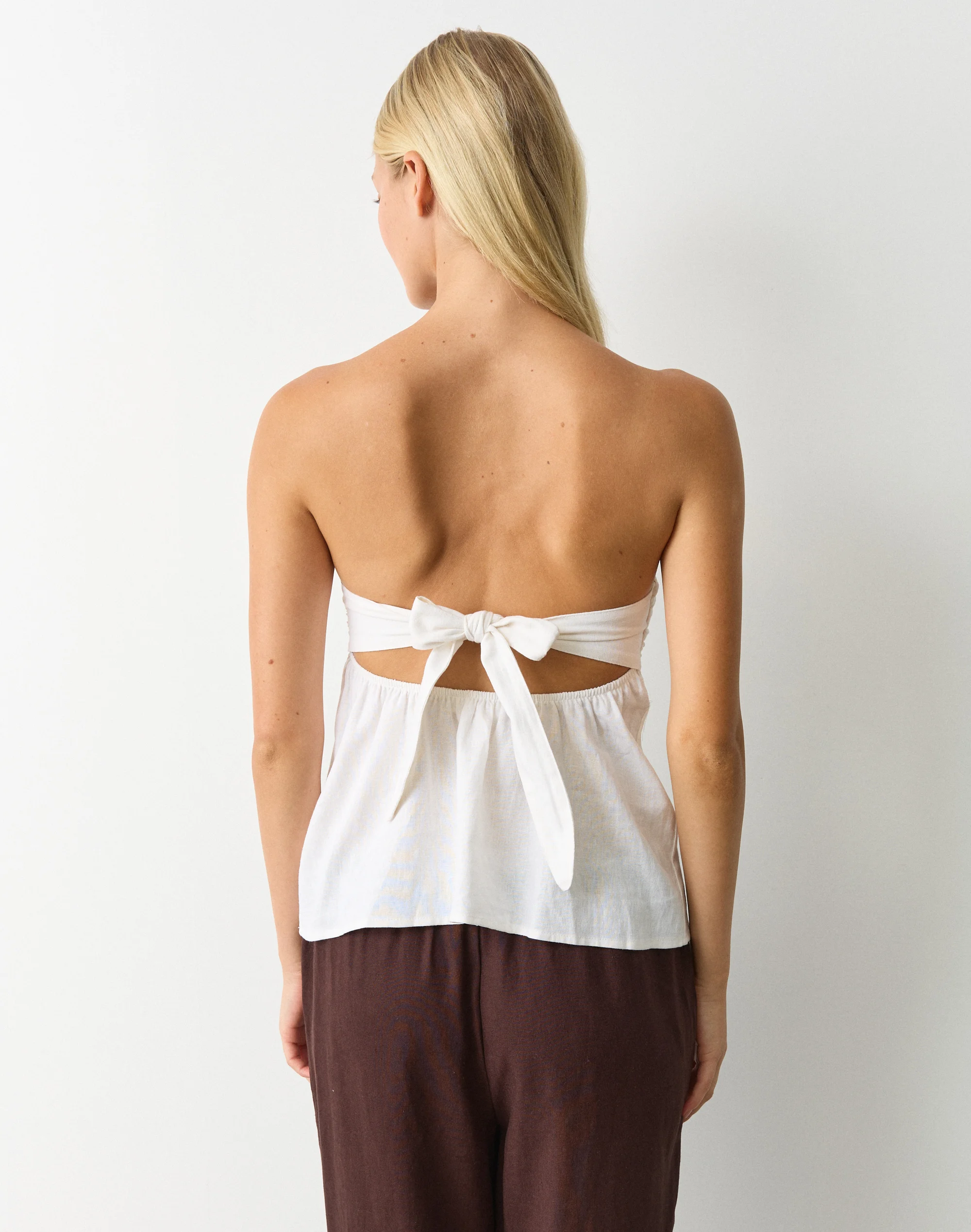Linen Blend Strapless Tie Back Top White 5 Linen Blend Strapless Tie Back Top White
