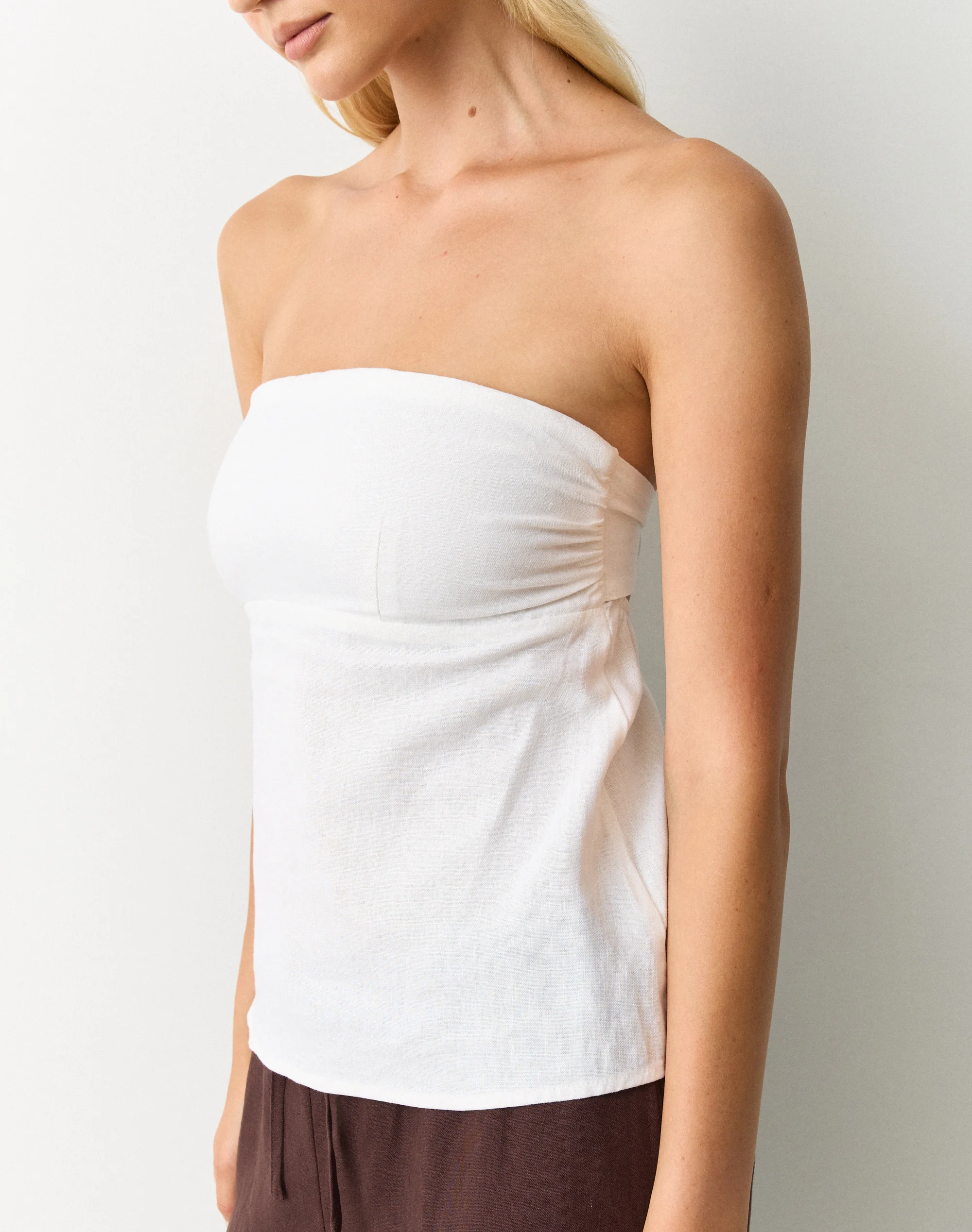 Linen Blend Strapless Tie Back Top White 6 Linen Blend Strapless Tie Back Top White