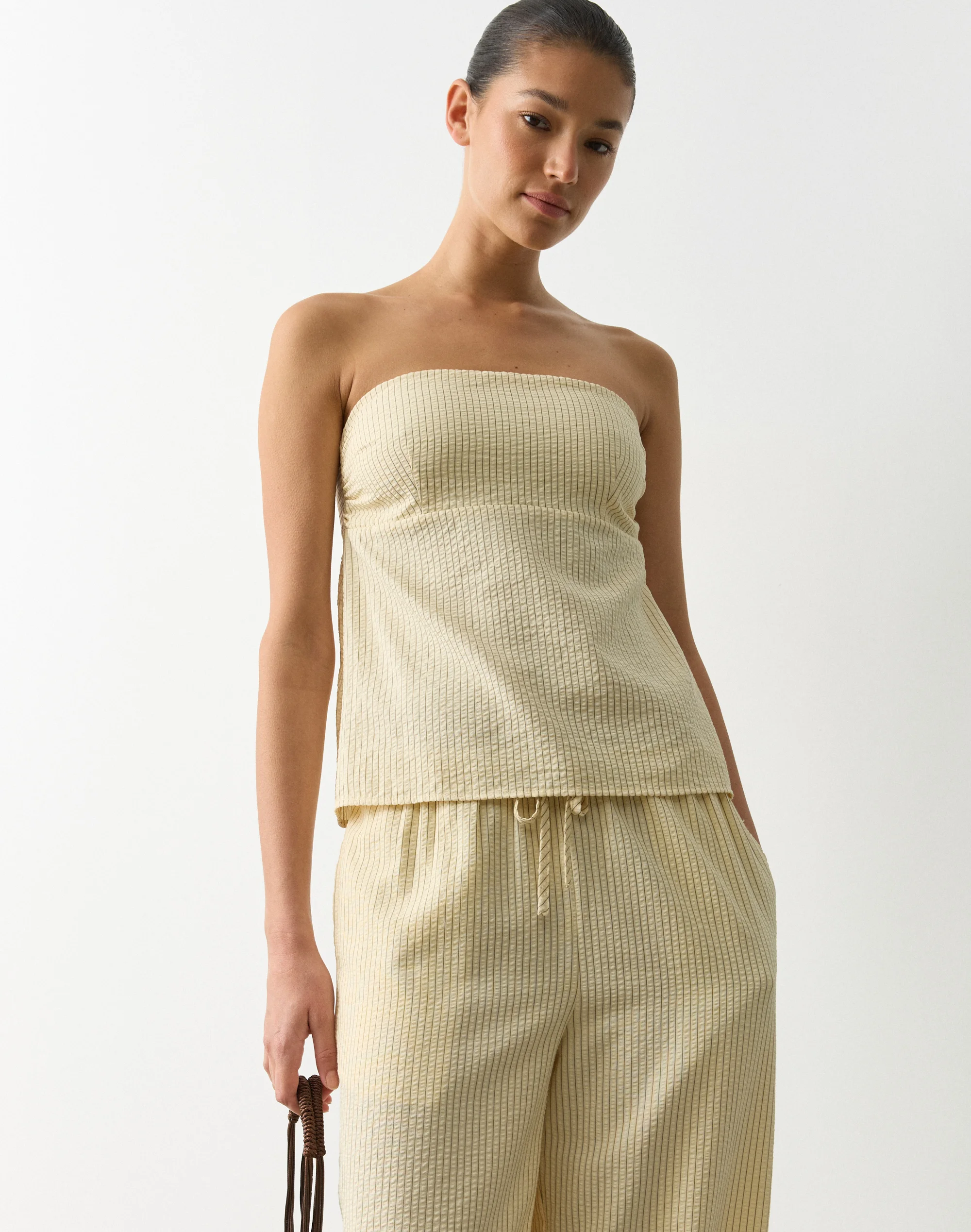 Cotton Strapless Tie Back Top Daffodil Wandy Stripe