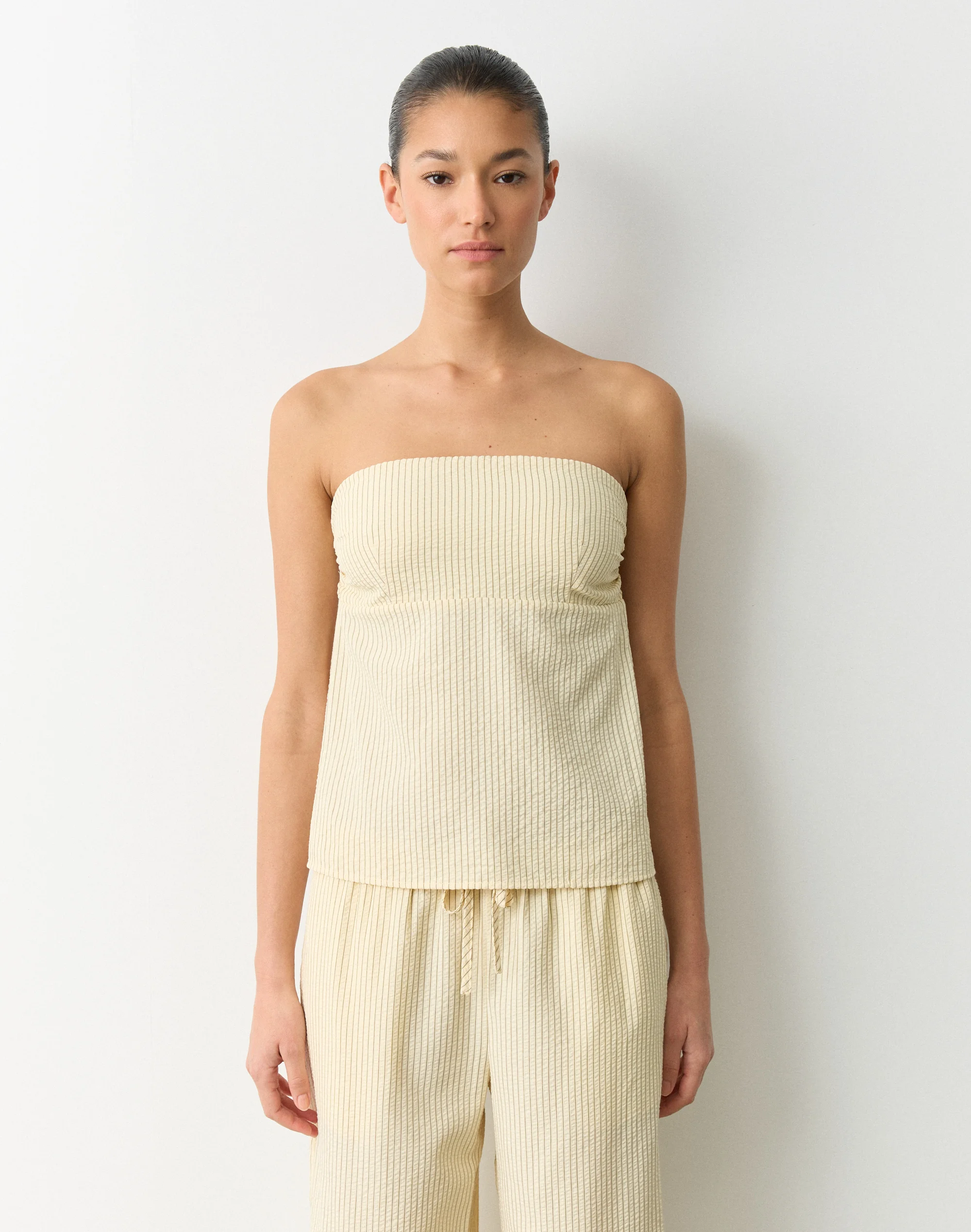 Cotton Strapless Tie Back Top Daffodil Wandy Stripe