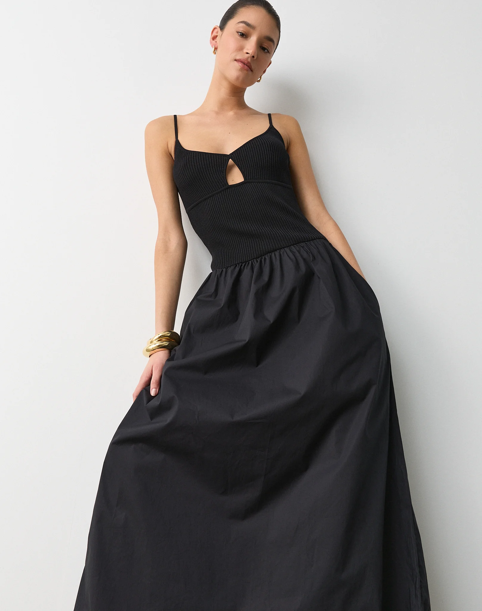 Rib Knit Bodice Maxi Dress Black X Black