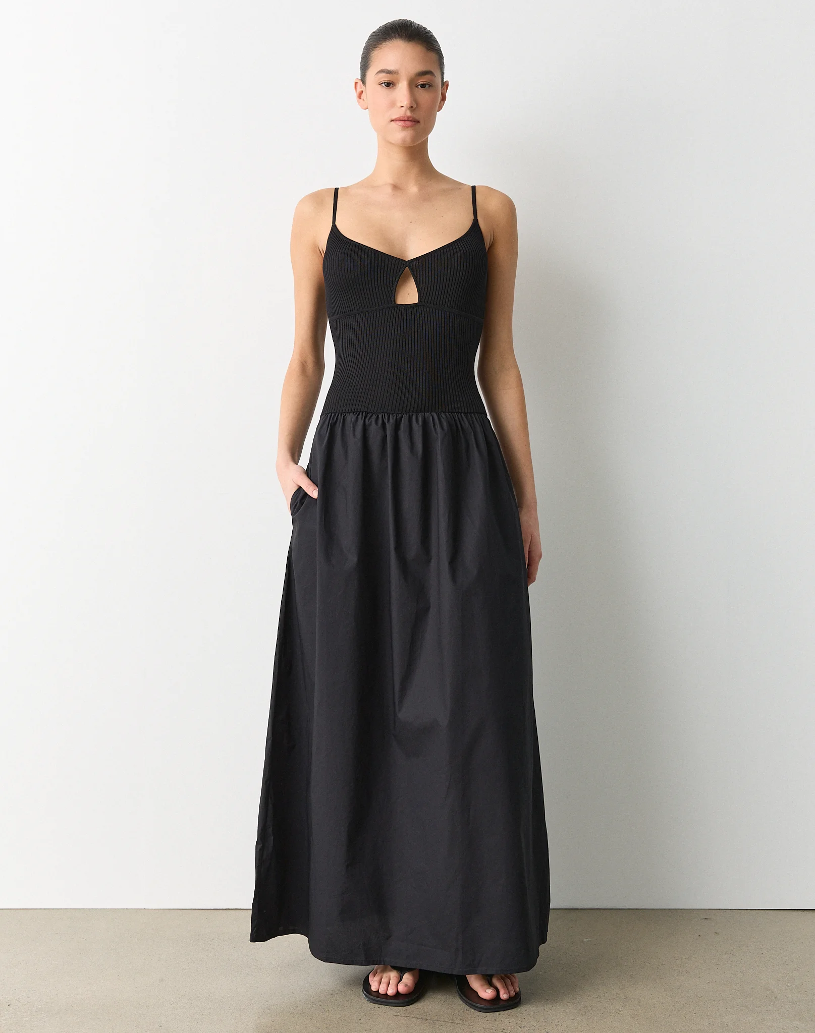Rib Knit Bodice Maxi Dress Black X Black