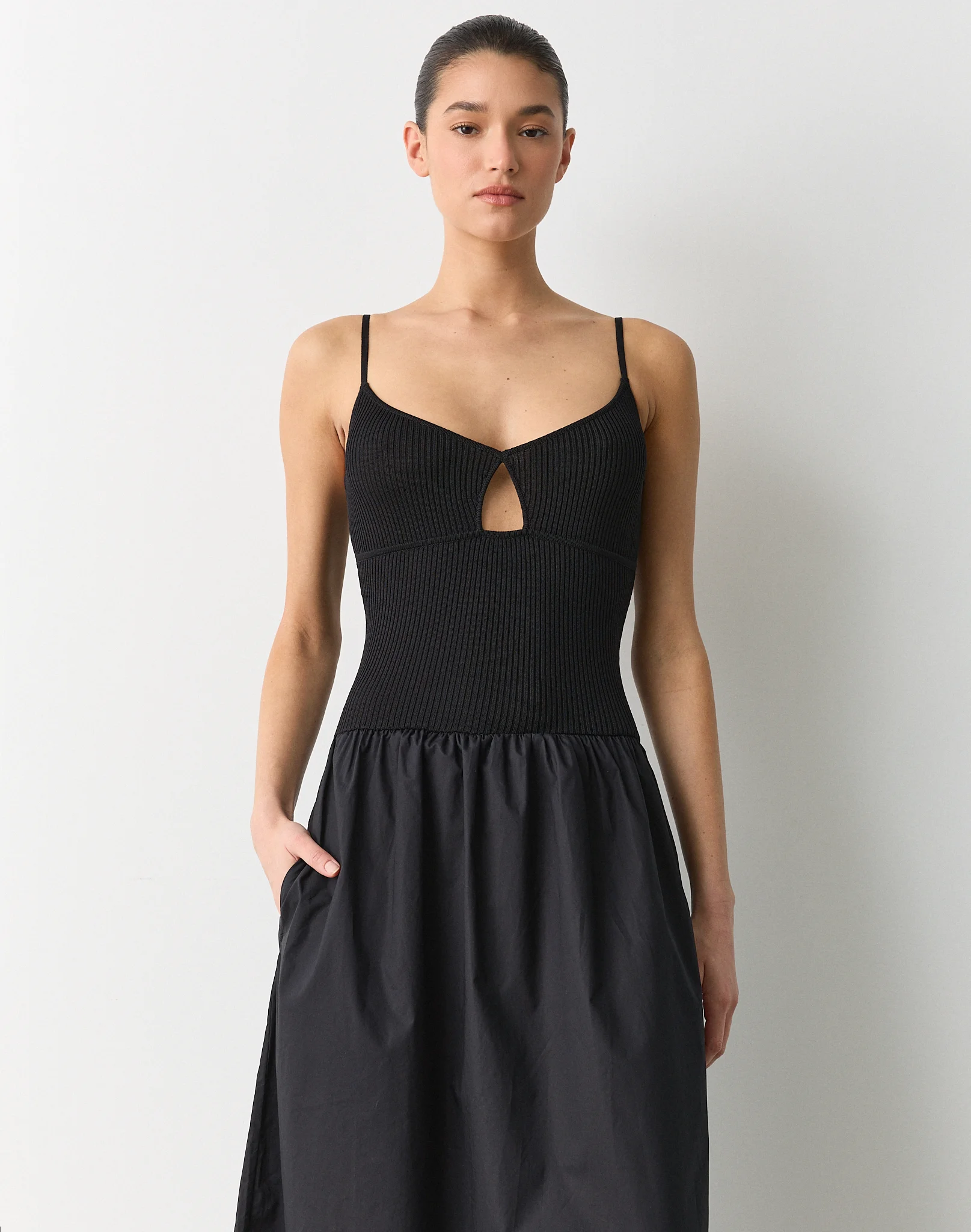 Rib Knit Bodice Maxi Dress Black X Black