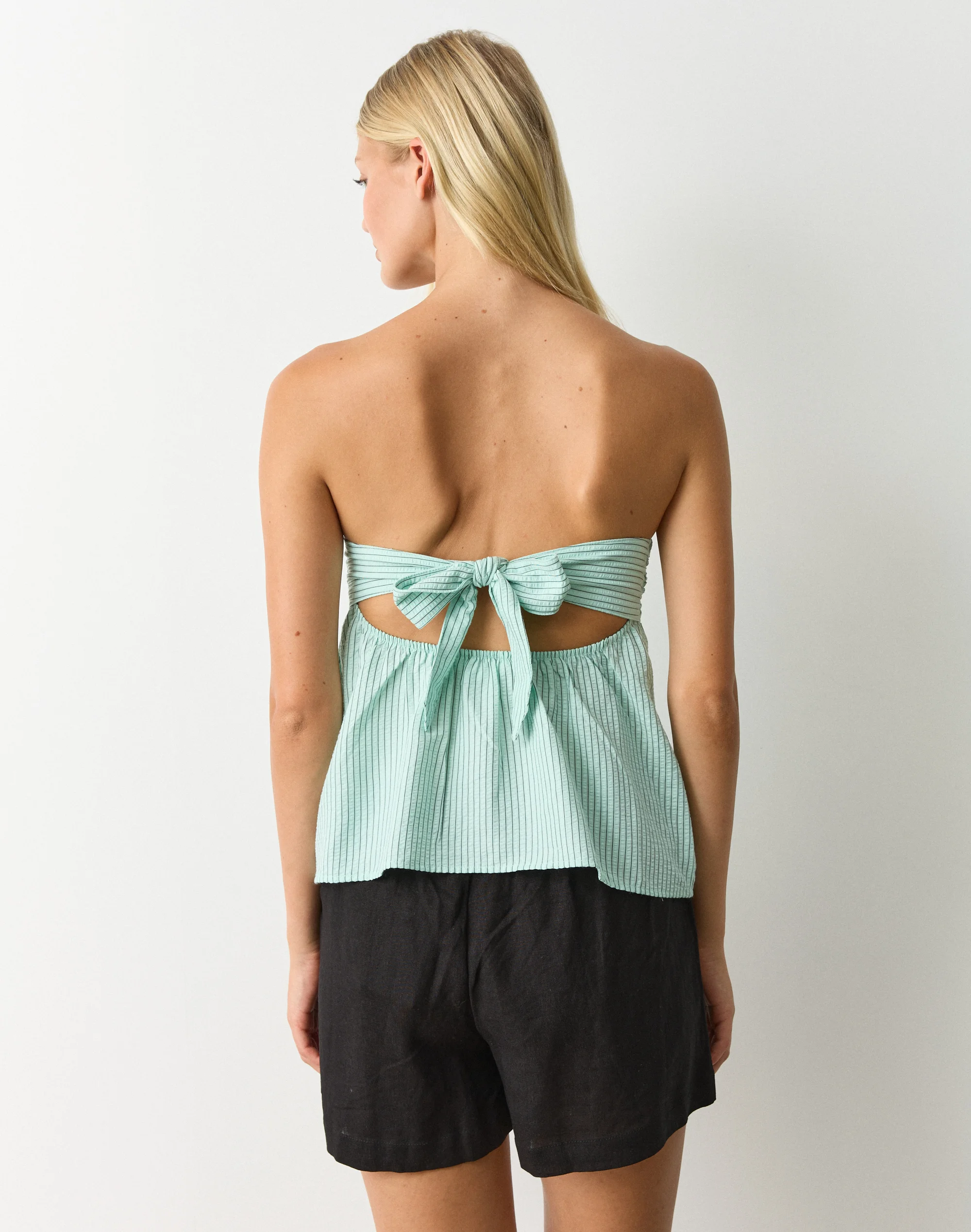 Cotton Strapless Tie Back Top Mint Wandy Stripe 4 Cotton Strapless Tie Back Top Mint Wandy Stripe