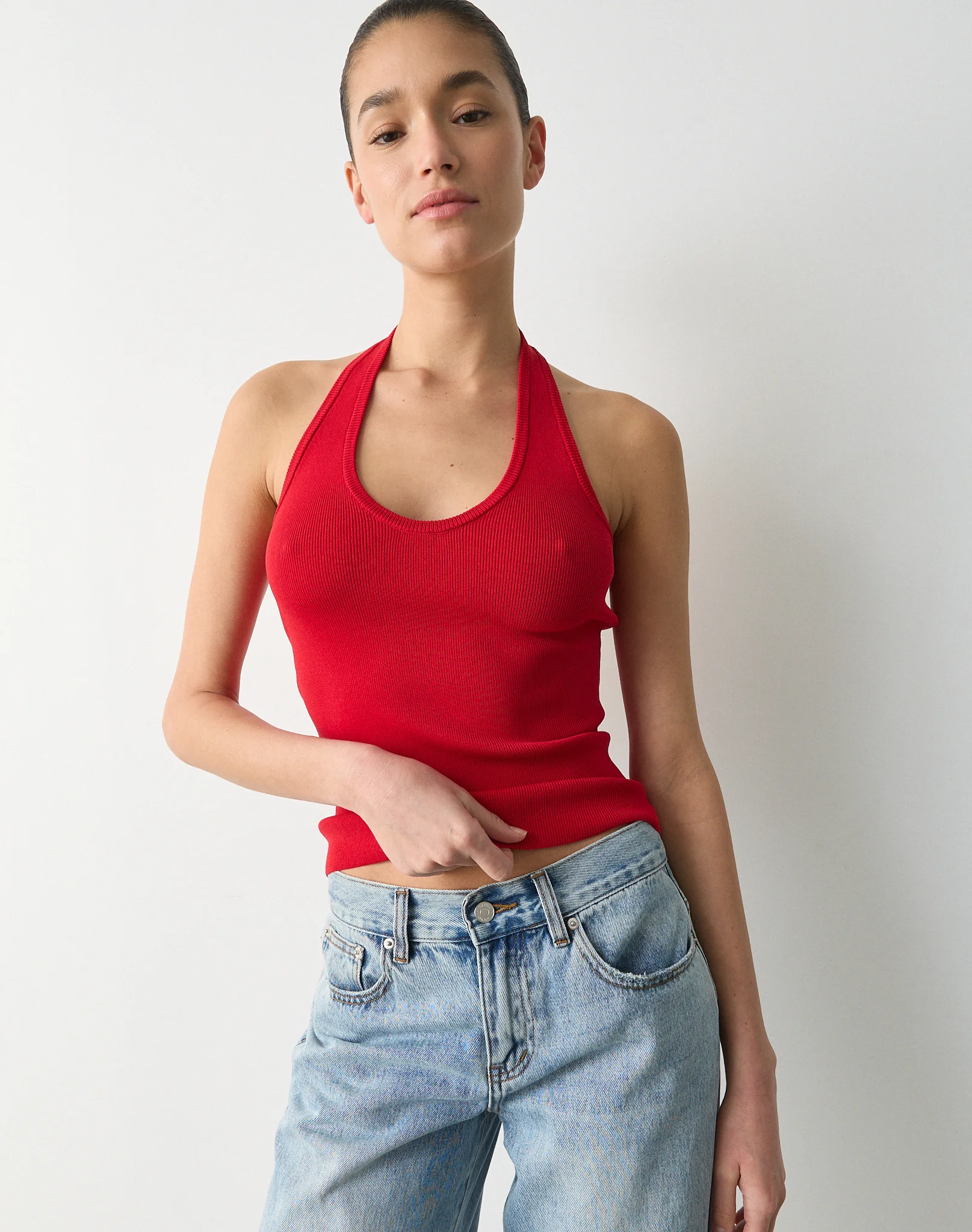 Knit Scoop Neck Halter Top Get Reddy