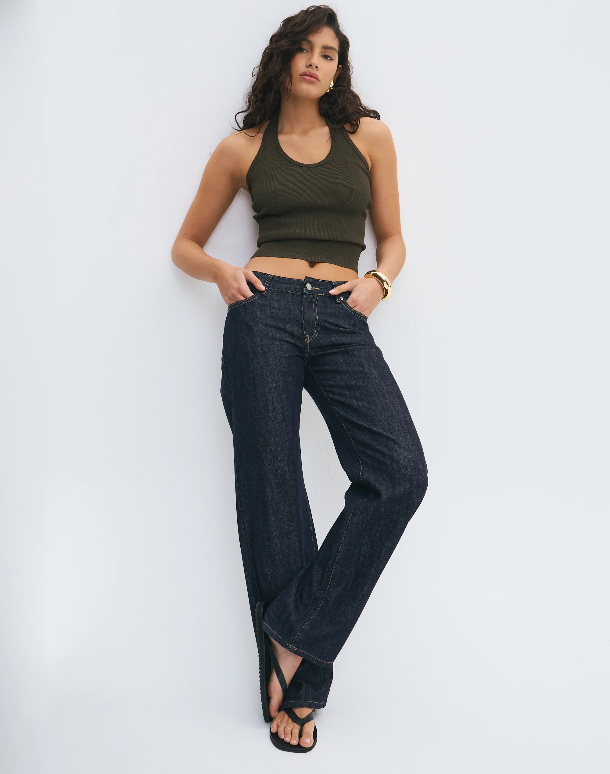 Knit Scoop Neck Halter Top Khaching