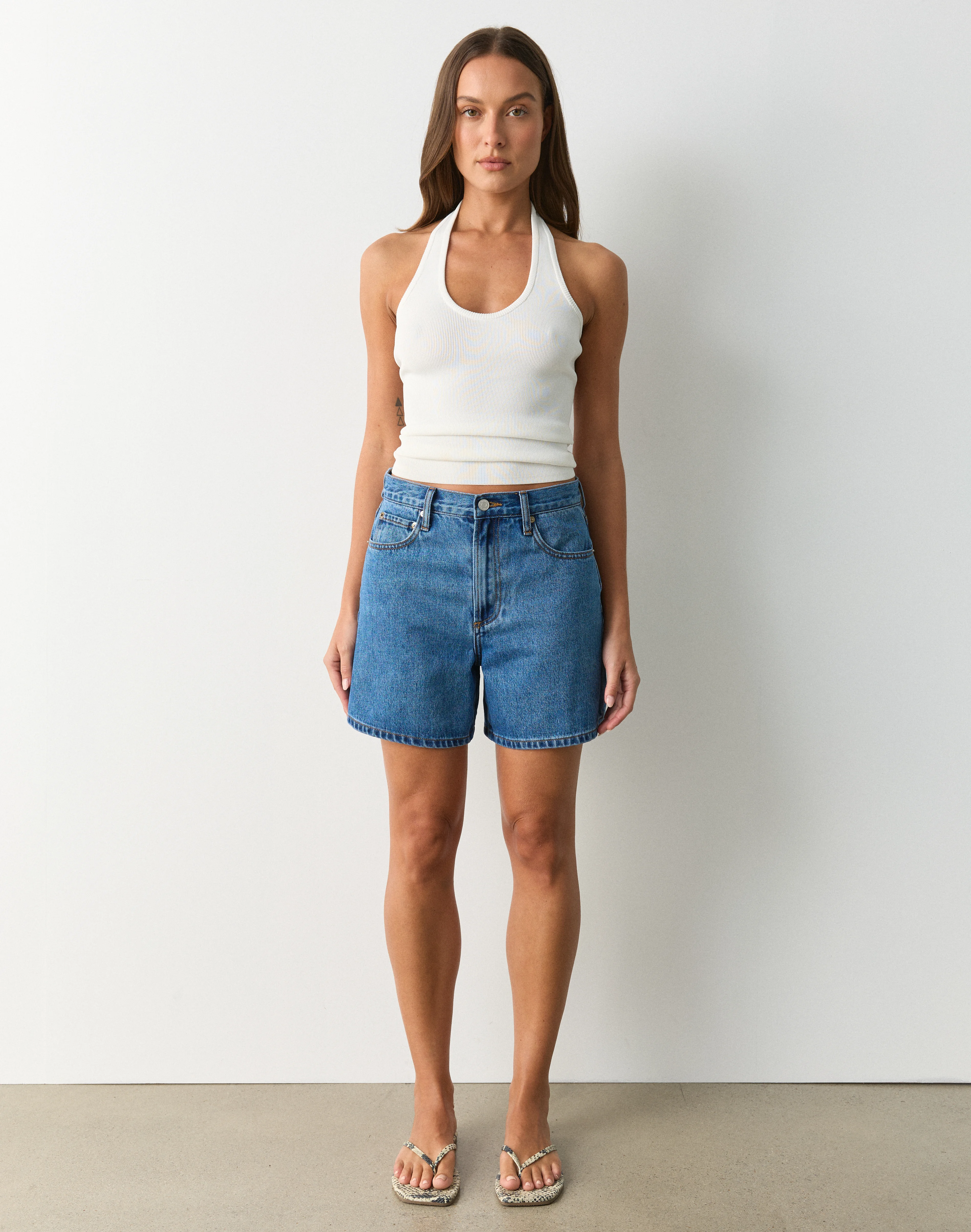 Knit Scoop Neck Halter Top Milk