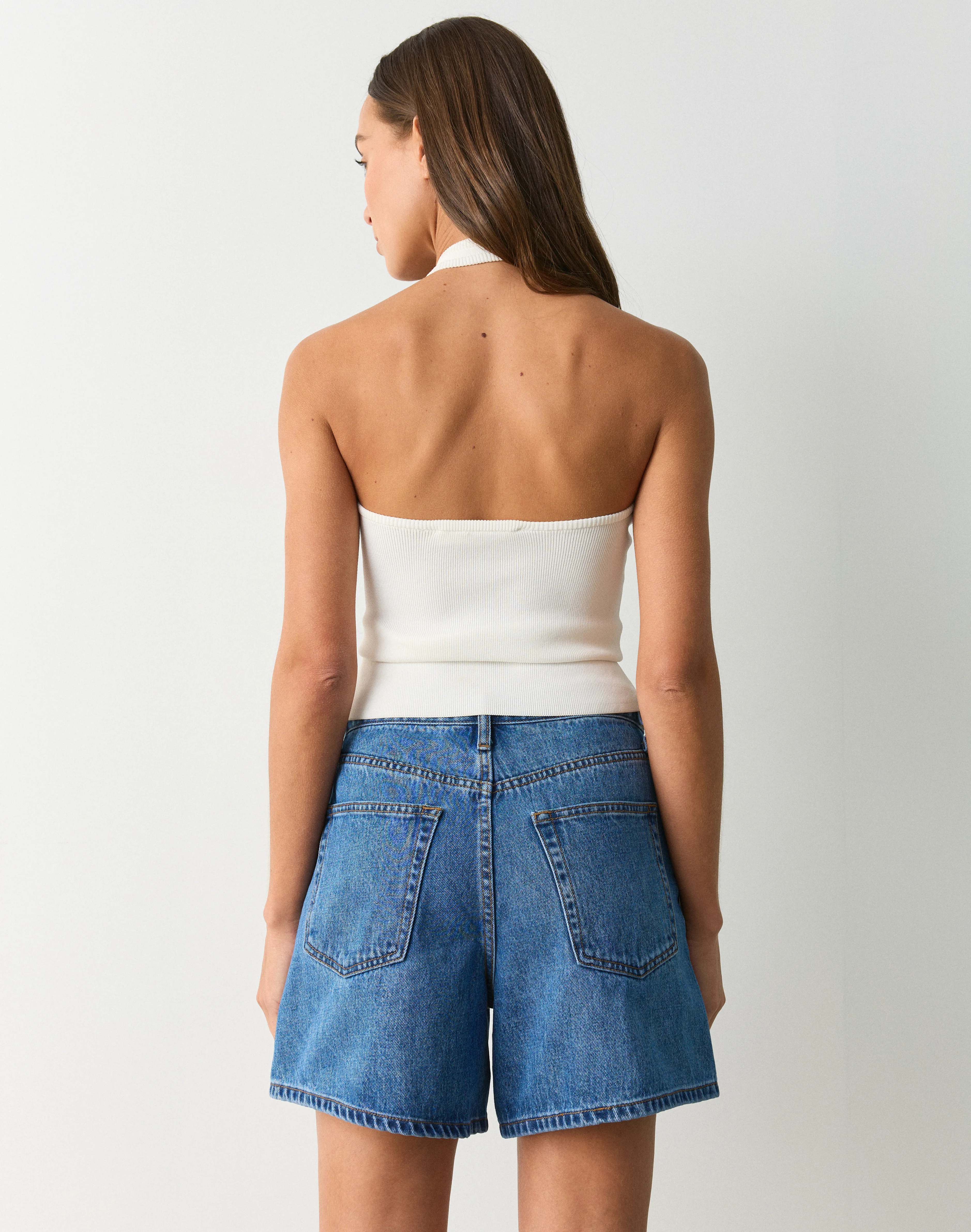 Knit Scoop Neck Halter Top Milk