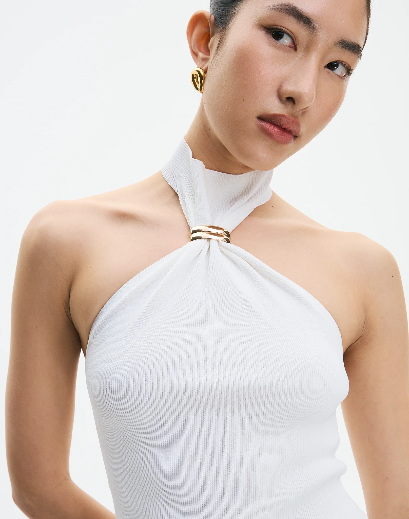 High Neck Hardware Detail Knit Top Milk