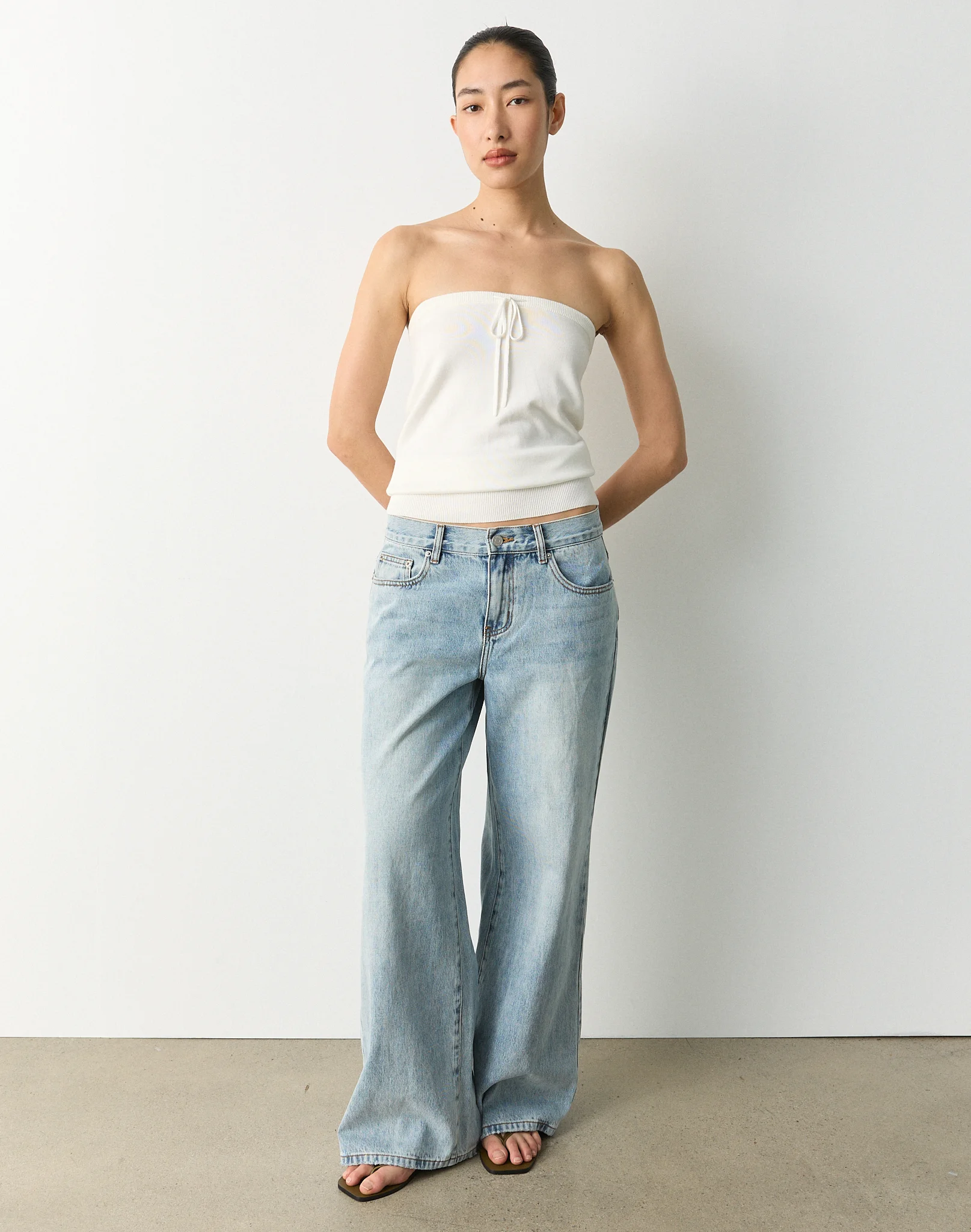Tie Front Strapless Knit Top Milk