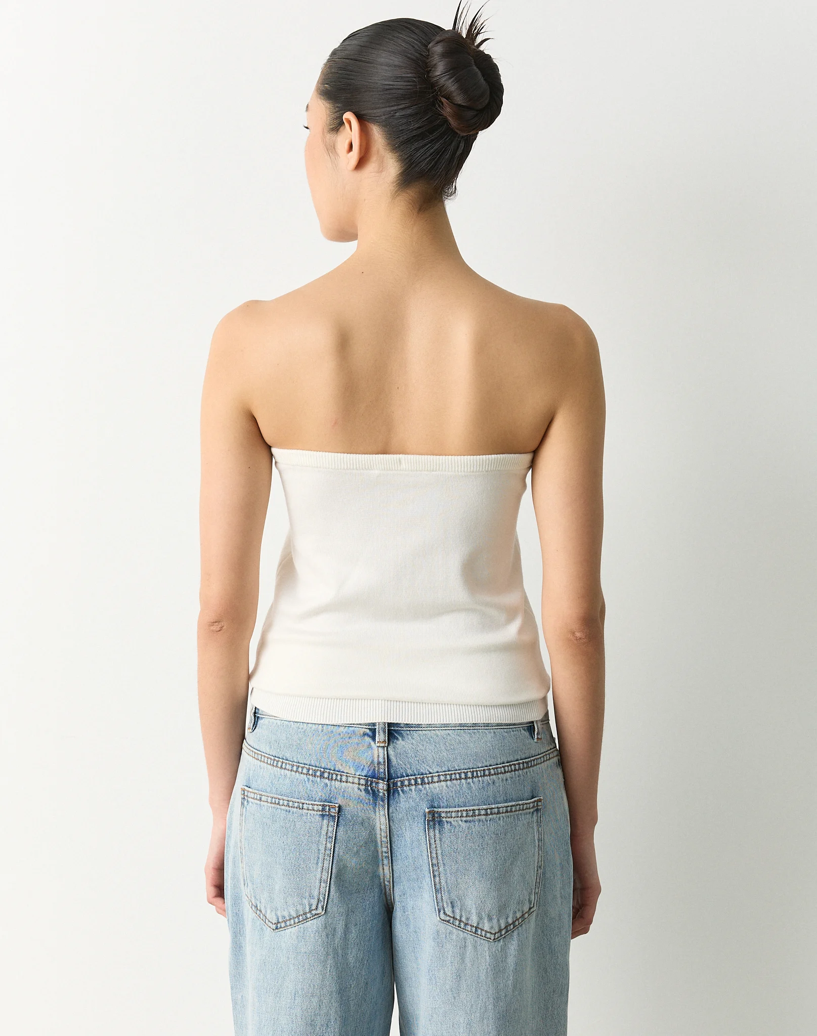 Tie Front Strapless Knit Top Milk